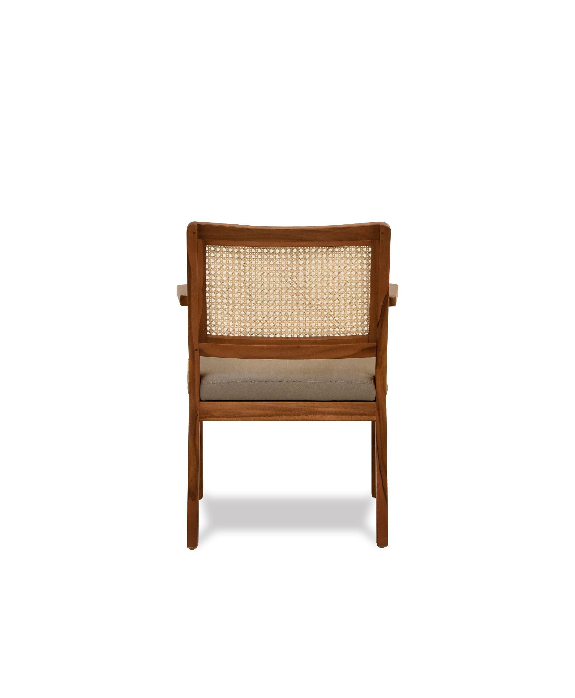 Rattan Teak Armchair with Woven Cane Back For Sale