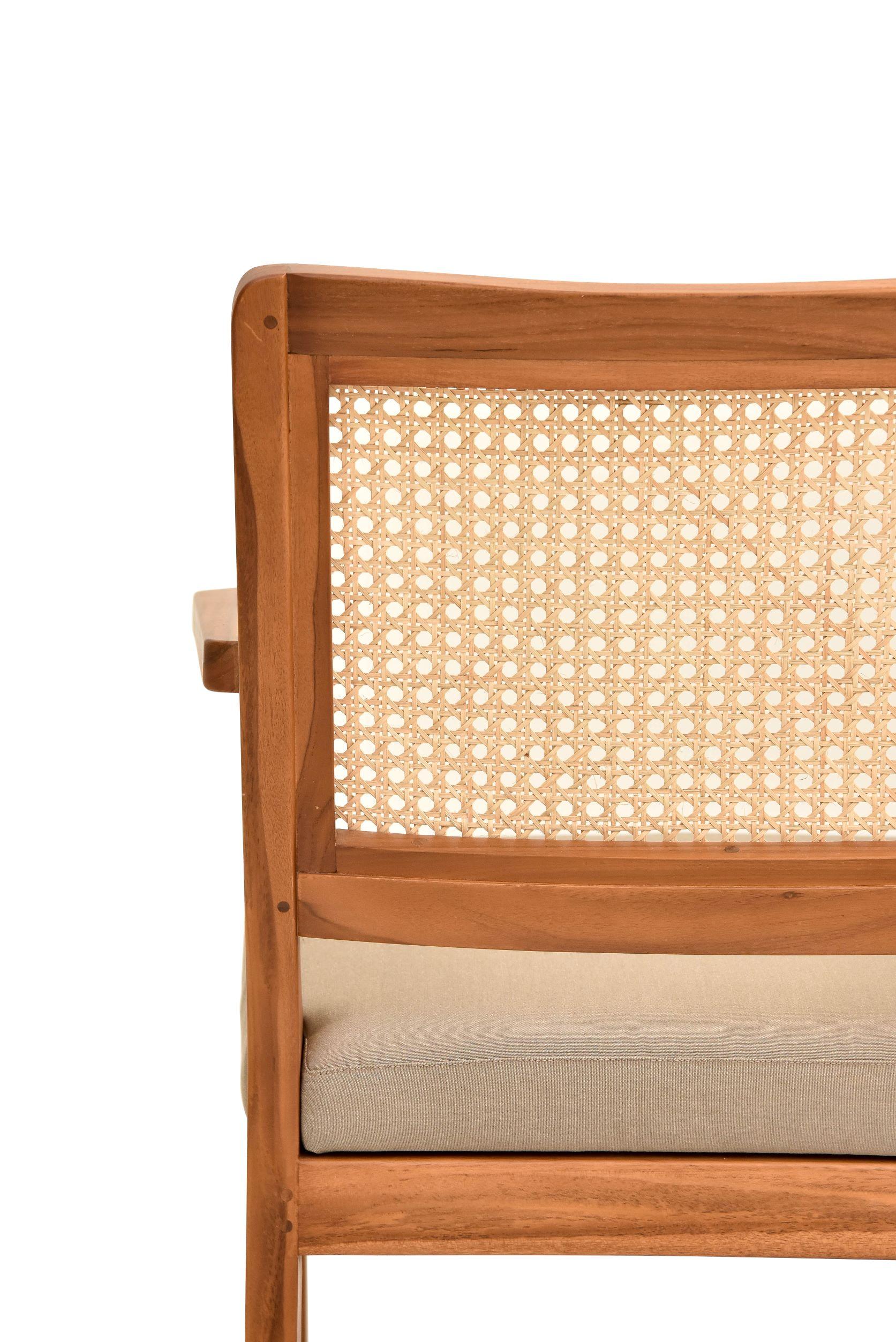 Teak Armchair with Woven Cane Back For Sale 1
