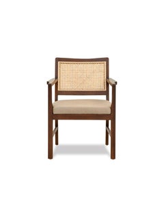 Teak Armchair with Woven Cane Back in a Walnut Finish