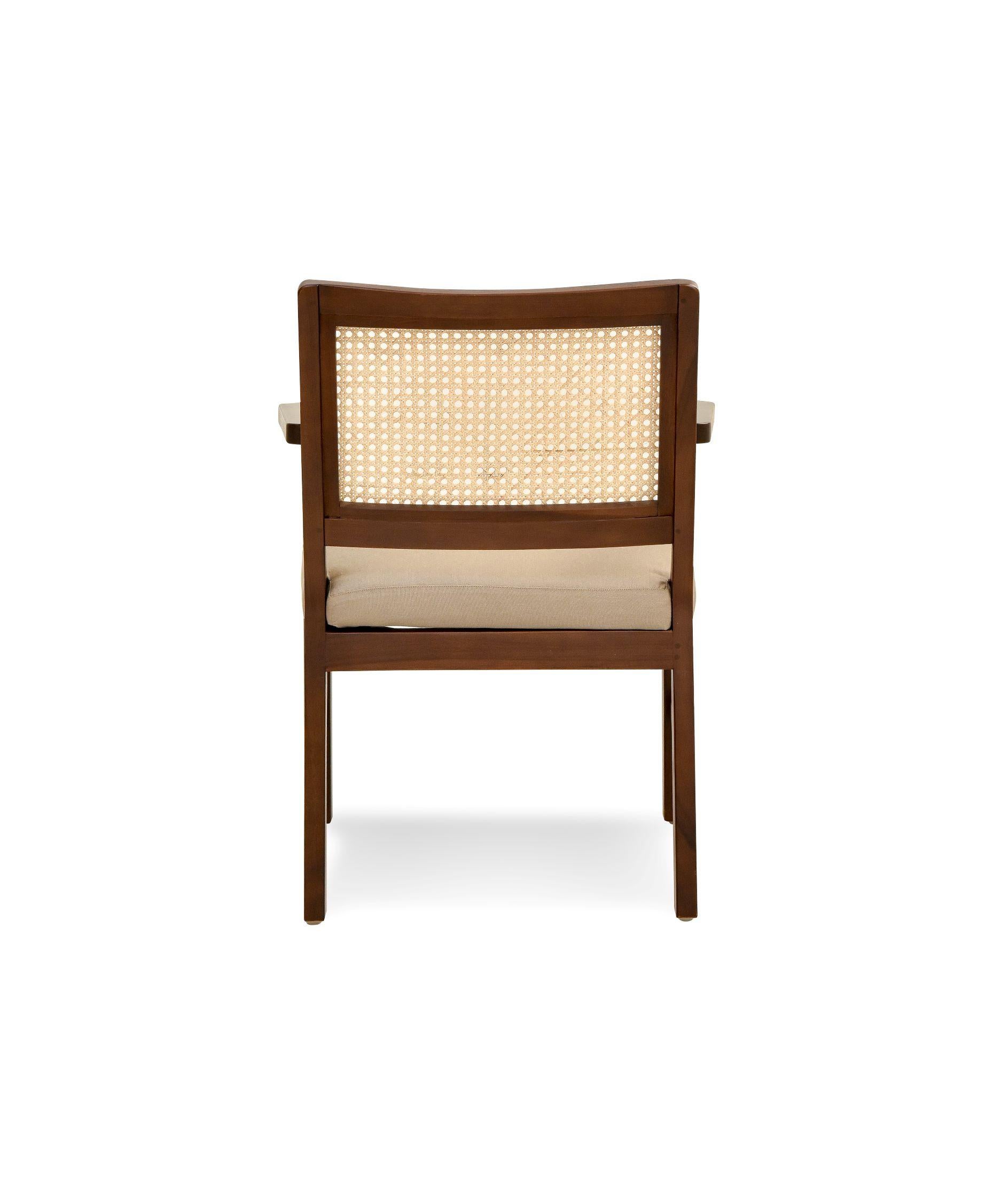 Rattan Teak Armchair with Woven Cane Back in a Walnut Finish For Sale