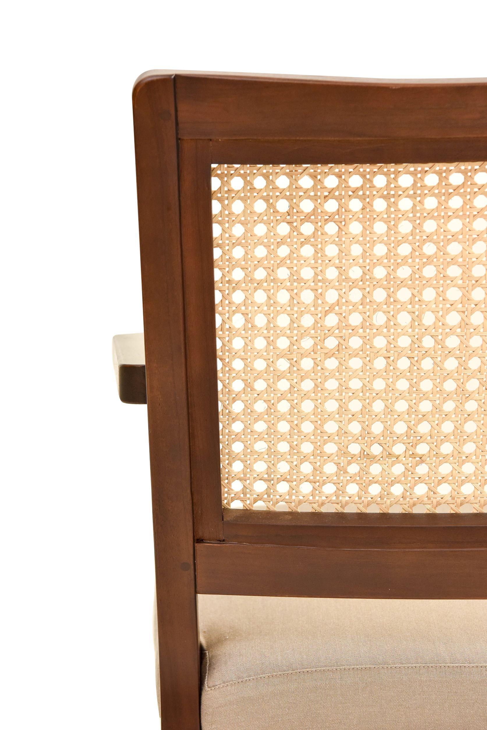 Teak Armchair with Woven Cane Back in a Walnut Finish For Sale 1