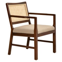 Teak Armchair with Woven Cane Back in a Walnut Finish