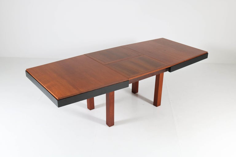 Wonderful and rare Art Deco Haagse School extendable table.
Design by Toko v/d Pol Semarang.
Striking Dutch design from the twenties.
Solid teak and marked with manufacturers tag.
In good original condition with minor wear consistent with age