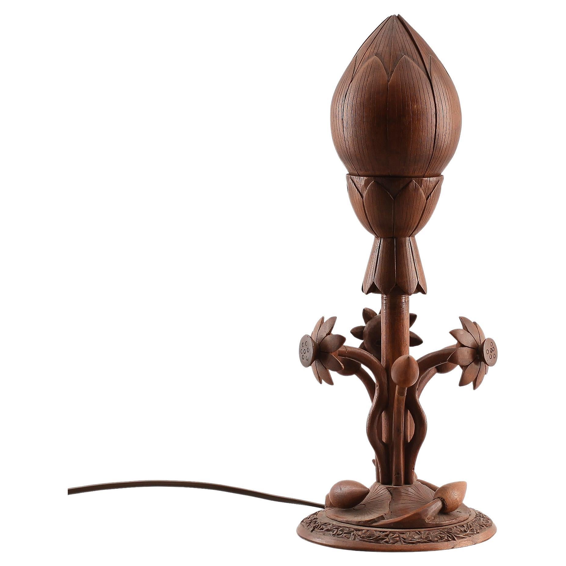Arts and Crafts Teak Articulated Lamp in Shape of a Flower. Sweden 1950 For Sale