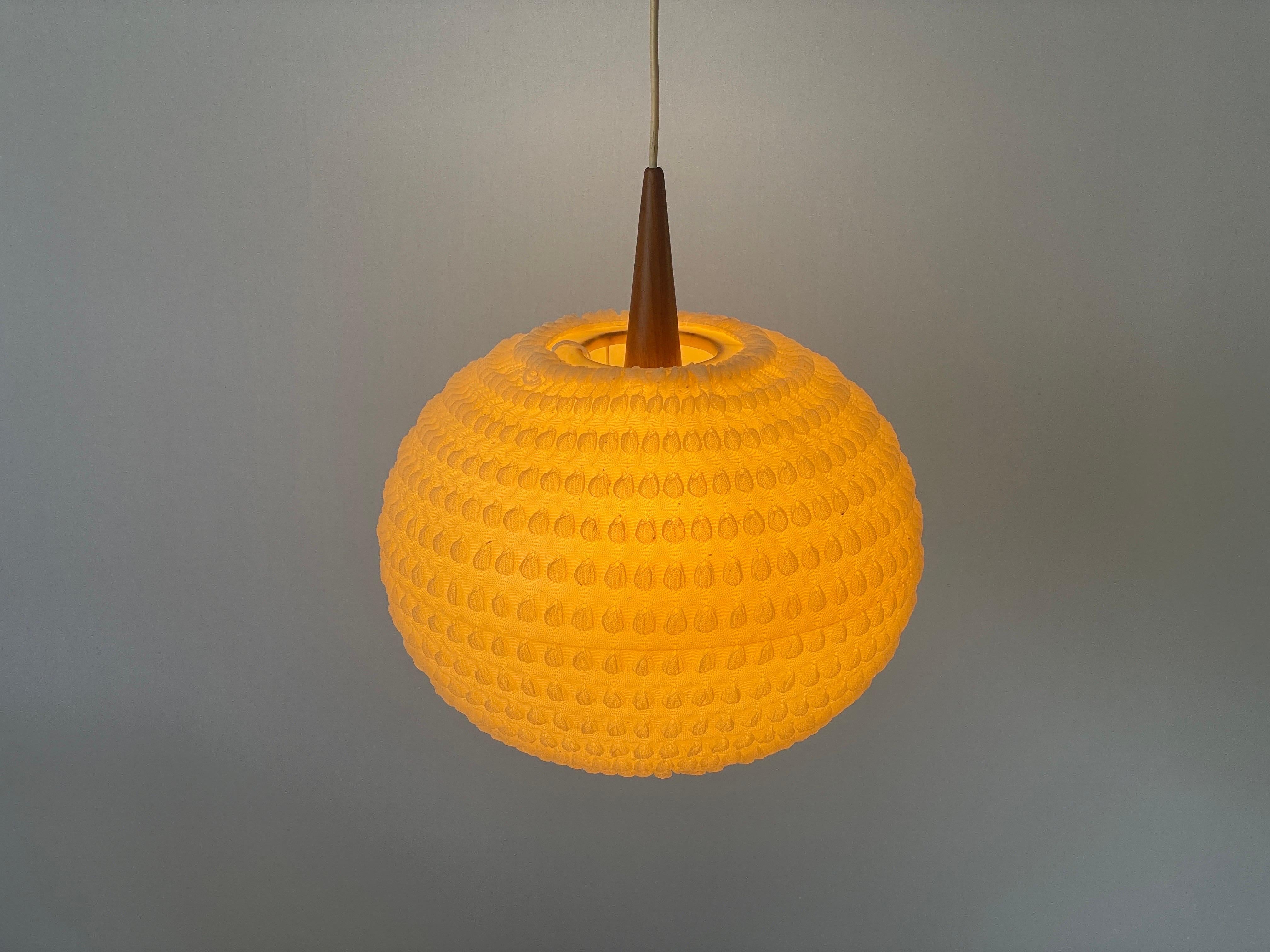 Teak & Ball Fabric Shade Ceiling Lamp by Temde, 1960s, Germany For Sale 5