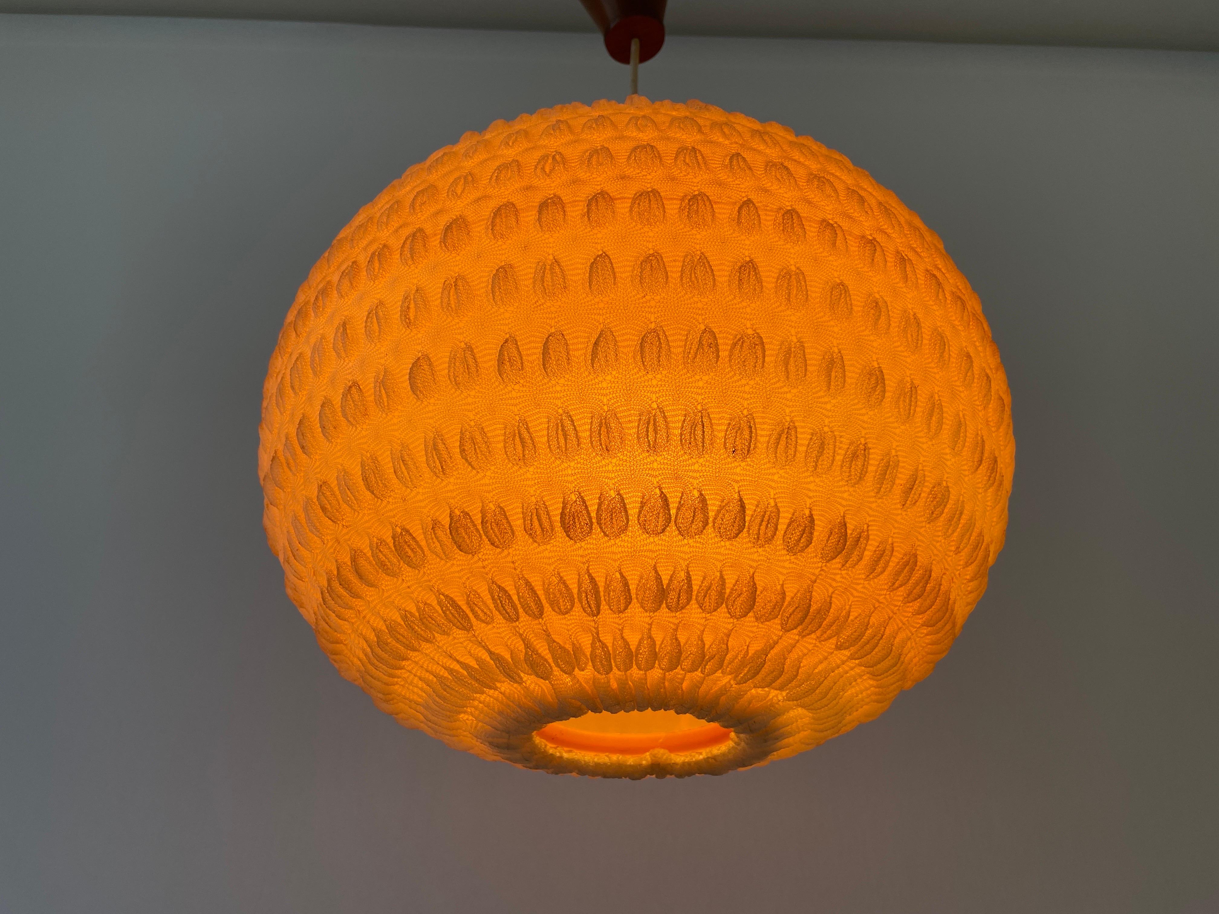 Teak & Ball Fabric Shade Ceiling Lamp by Temde, 1960s, Germany For Sale 6