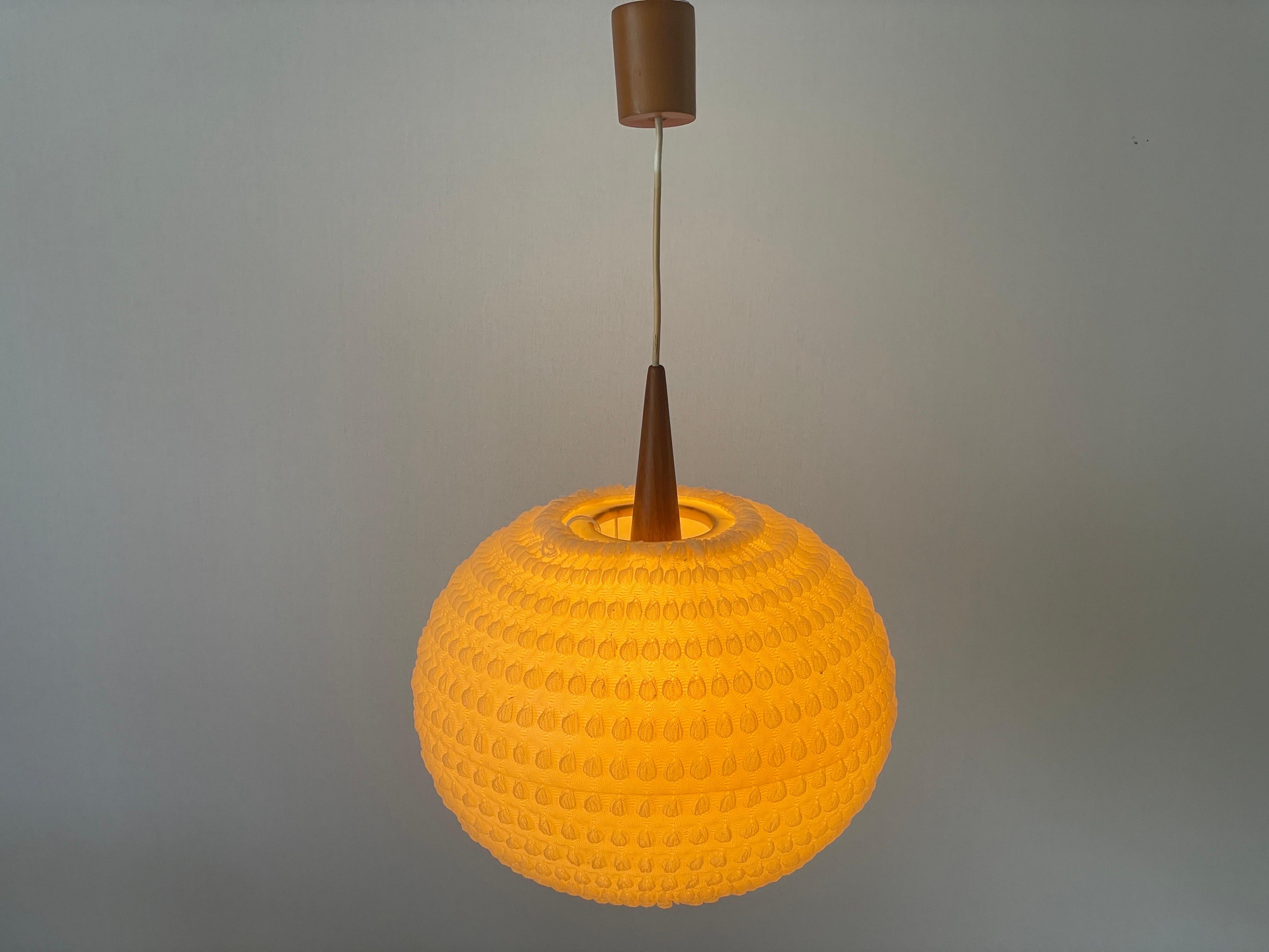 Teak & Ball Fabric Shade Ceiling Lamp by Temde, 1960s, Germany For Sale 6
