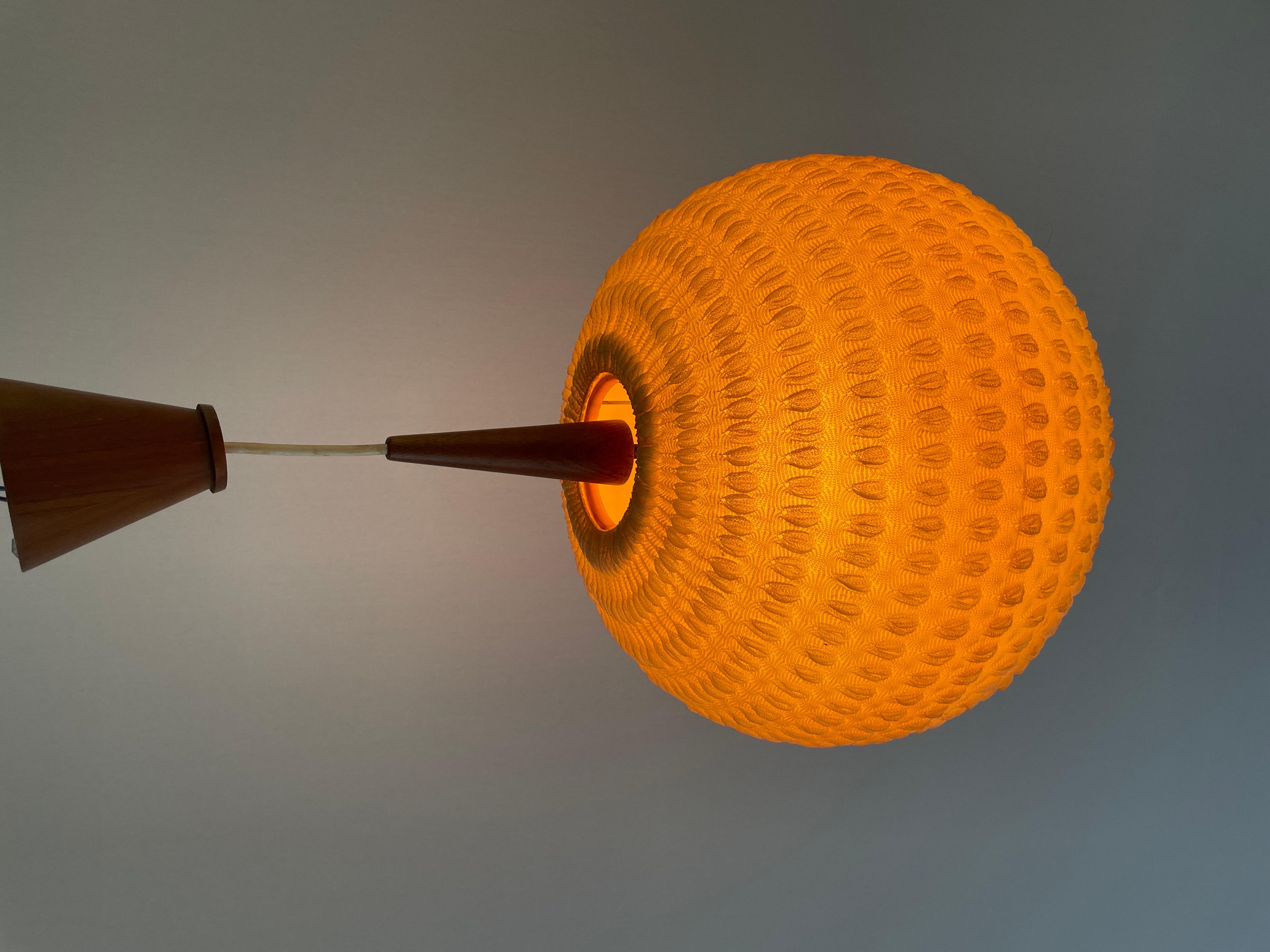 Teak & Ball Fabric Shade Ceiling Lamp by Temde, 1960s, Germany For Sale 7