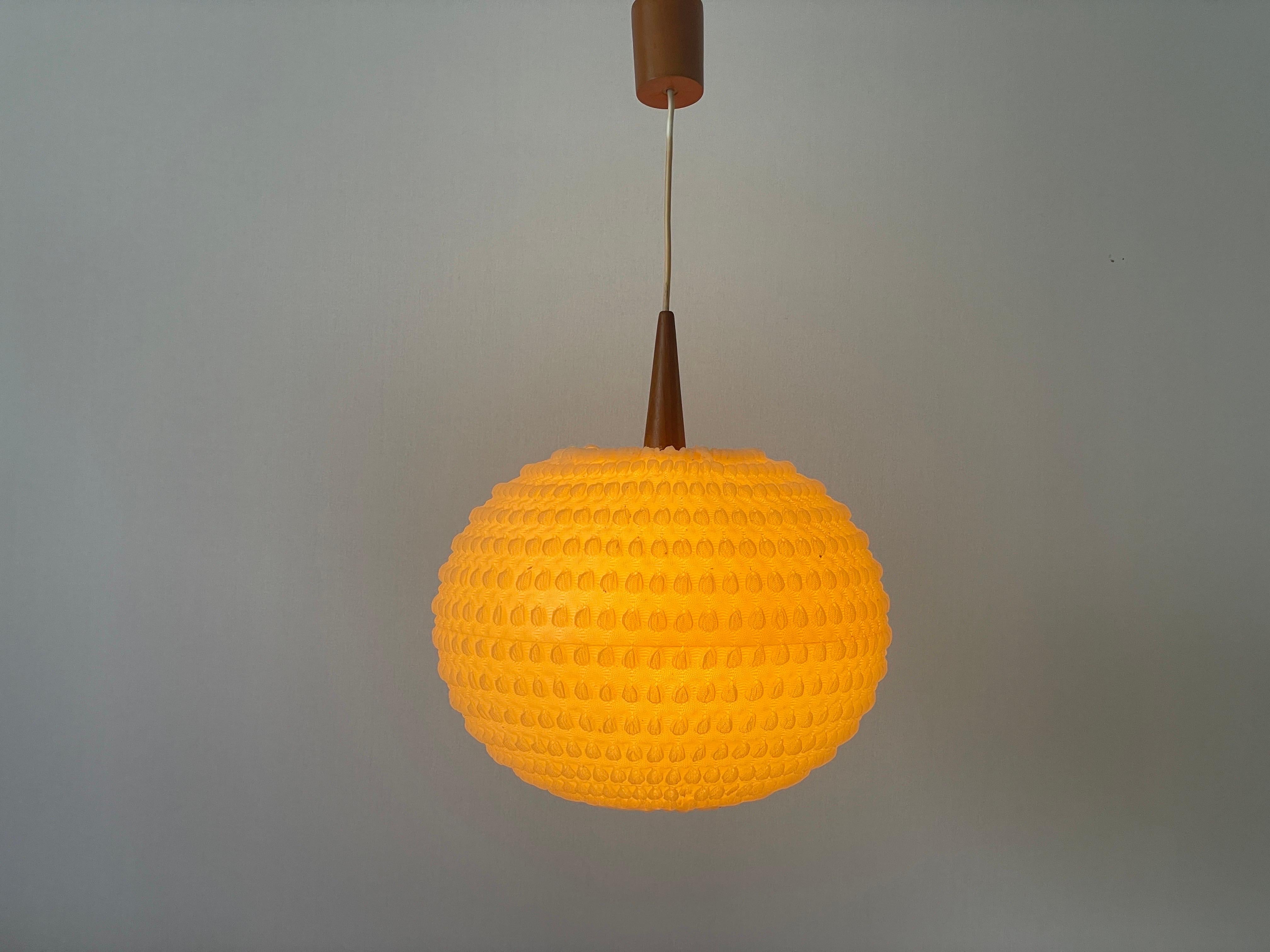 Teak & Ball Fabric Shade Ceiling Lamp by Temde, 1960s, Germany For Sale 7