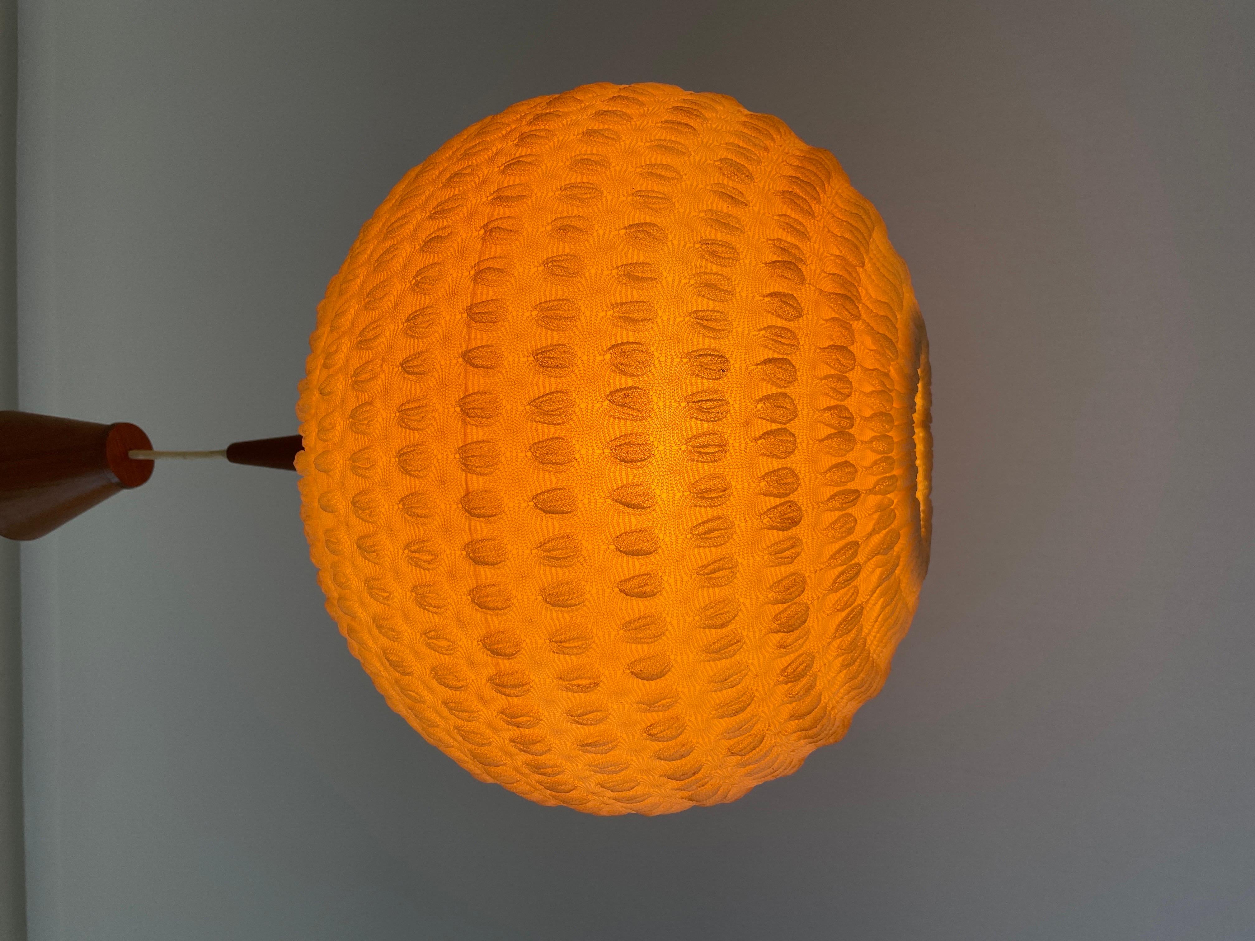 Teak & Ball Fabric Shade Ceiling Lamp by Temde, 1960s, Germany For Sale 8