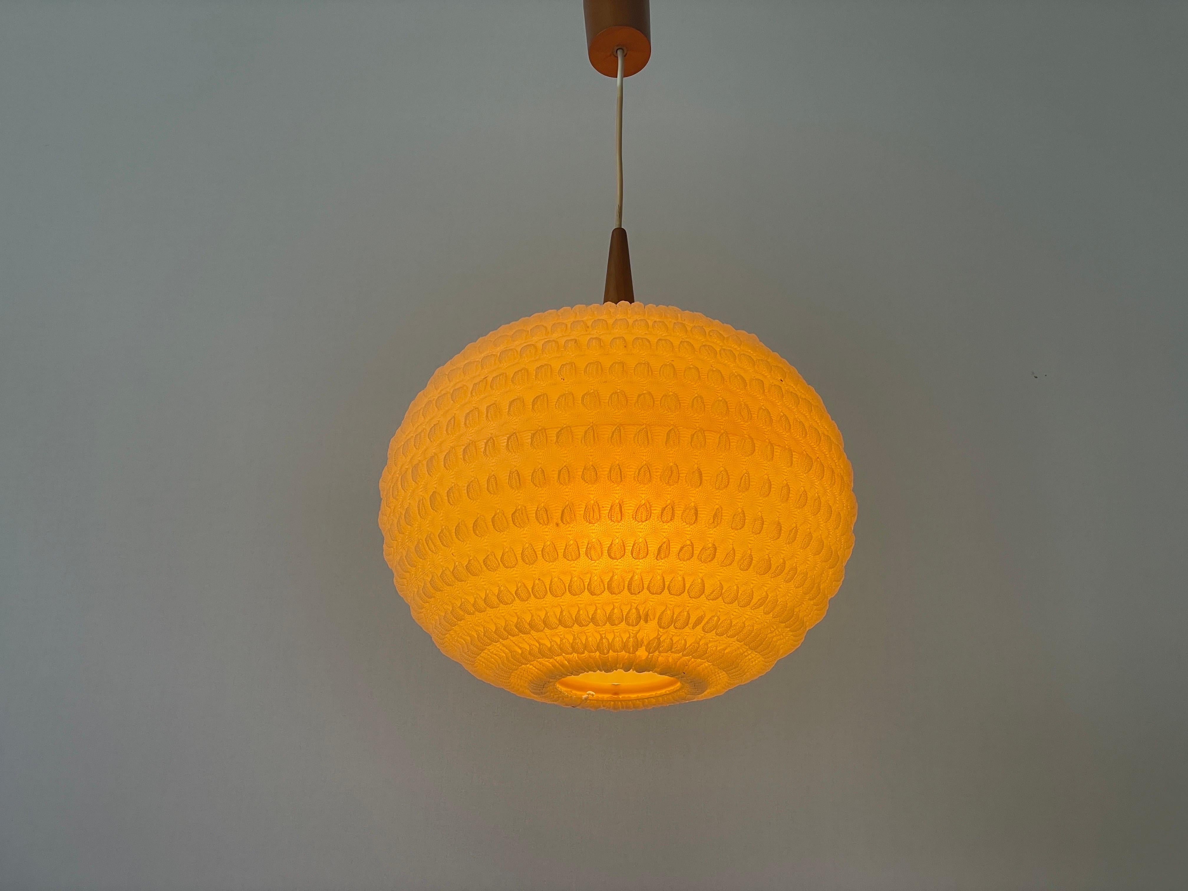 Teak & Ball Fabric Shade Ceiling Lamp by Temde, 1960s, Germany For Sale 8