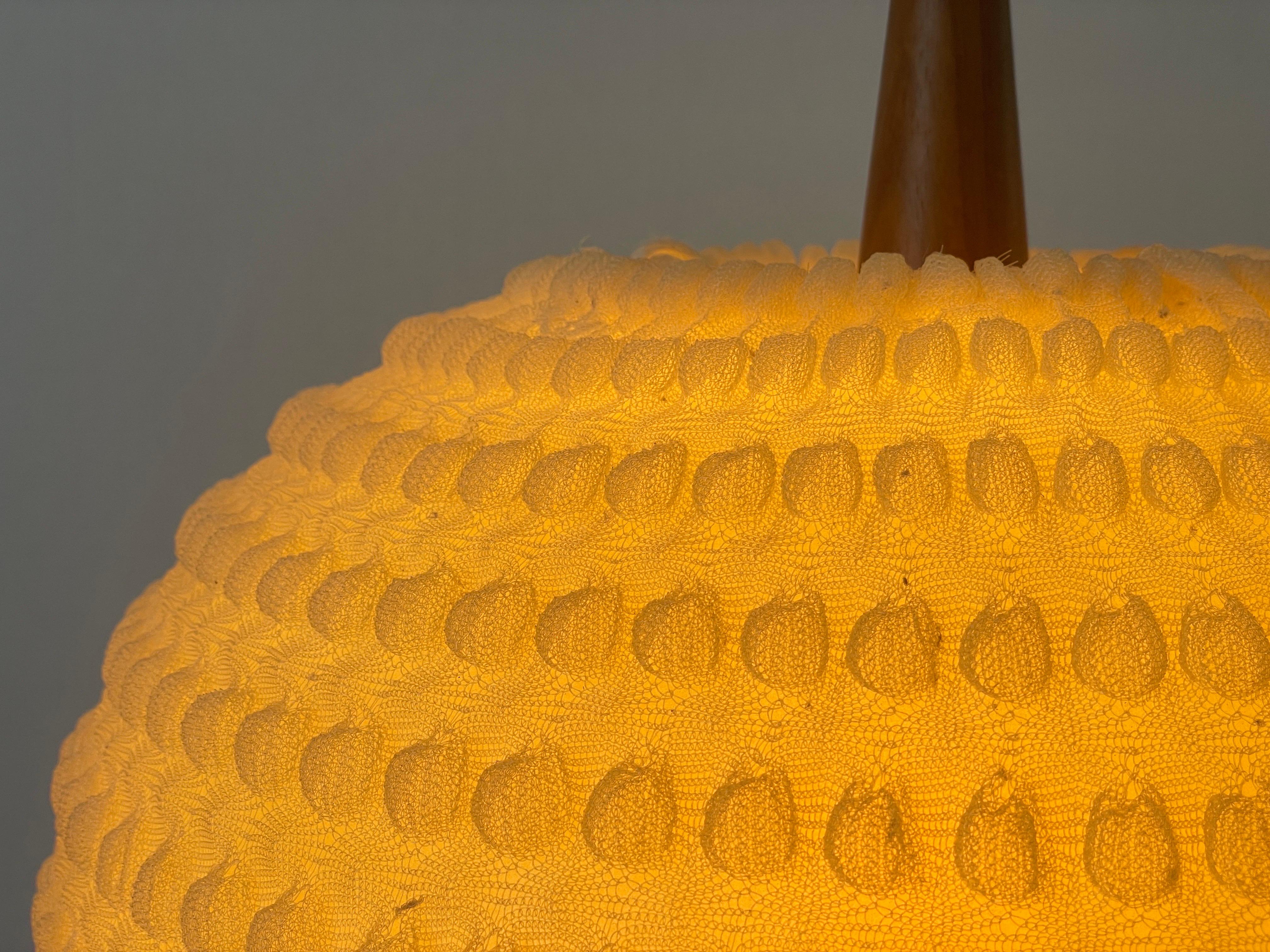 Teak & Ball Fabric Shade Ceiling Lamp by Temde, 1960s, Germany For Sale 9