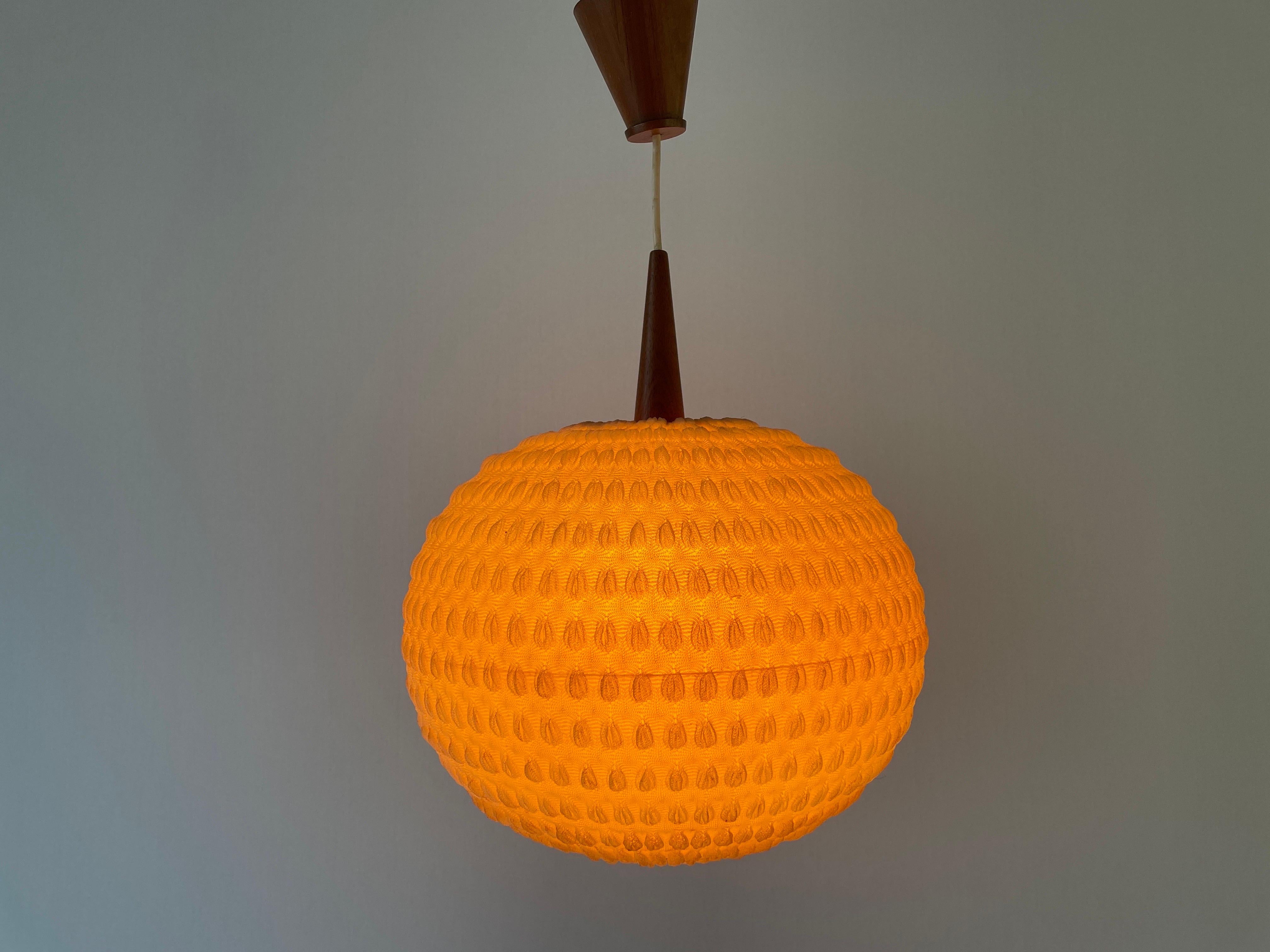 Teak & Ball Fabric Shade Ceiling Lamp by Temde, 1960s, Germany For Sale 10