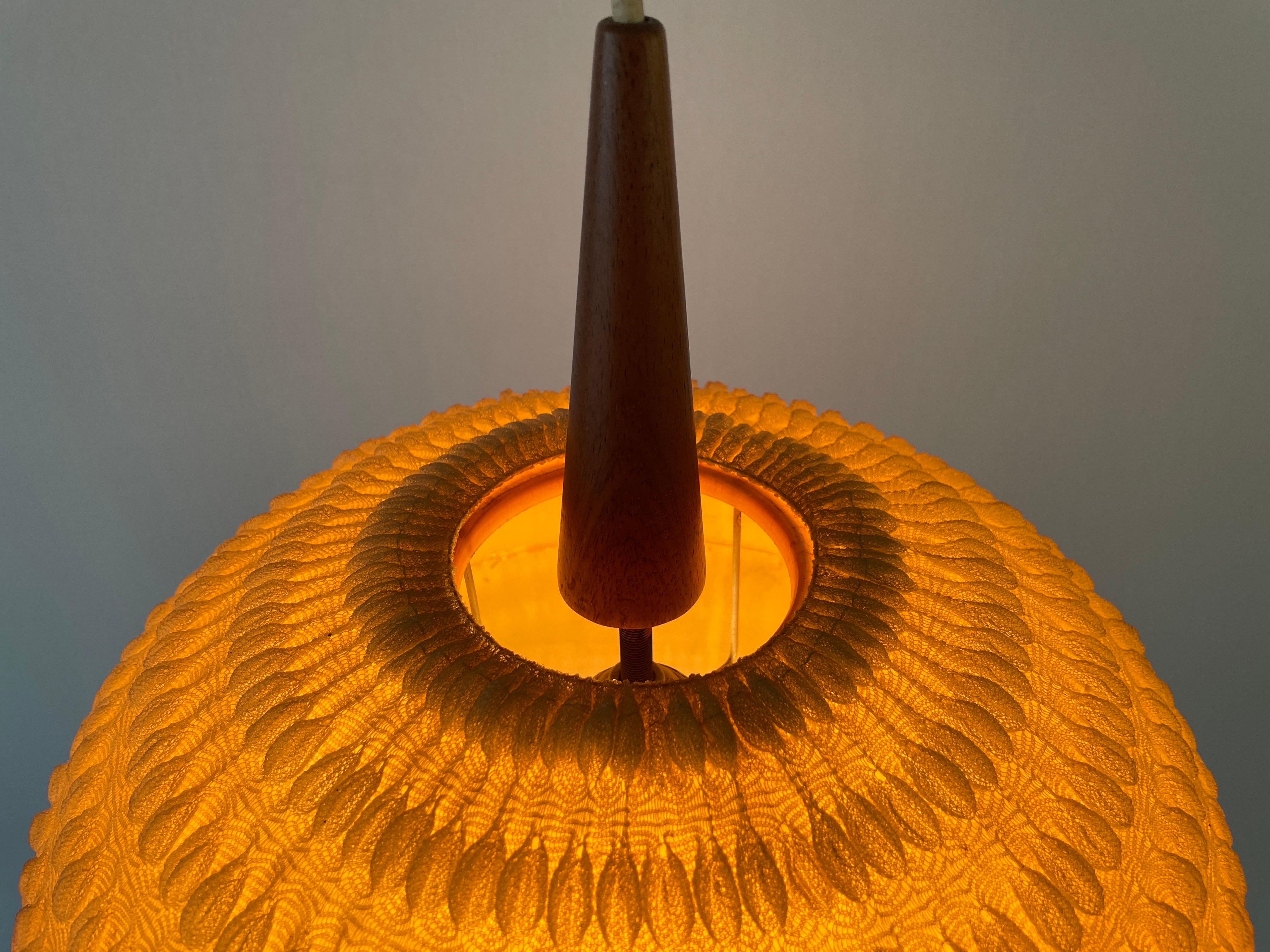 Teak & Ball Fabric Shade Ceiling Lamp by Temde, 1960s, Germany For Sale 11