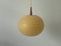 Teak & Ball Fabric Shade Ceiling Lamp by Temde, 1960s, Germany