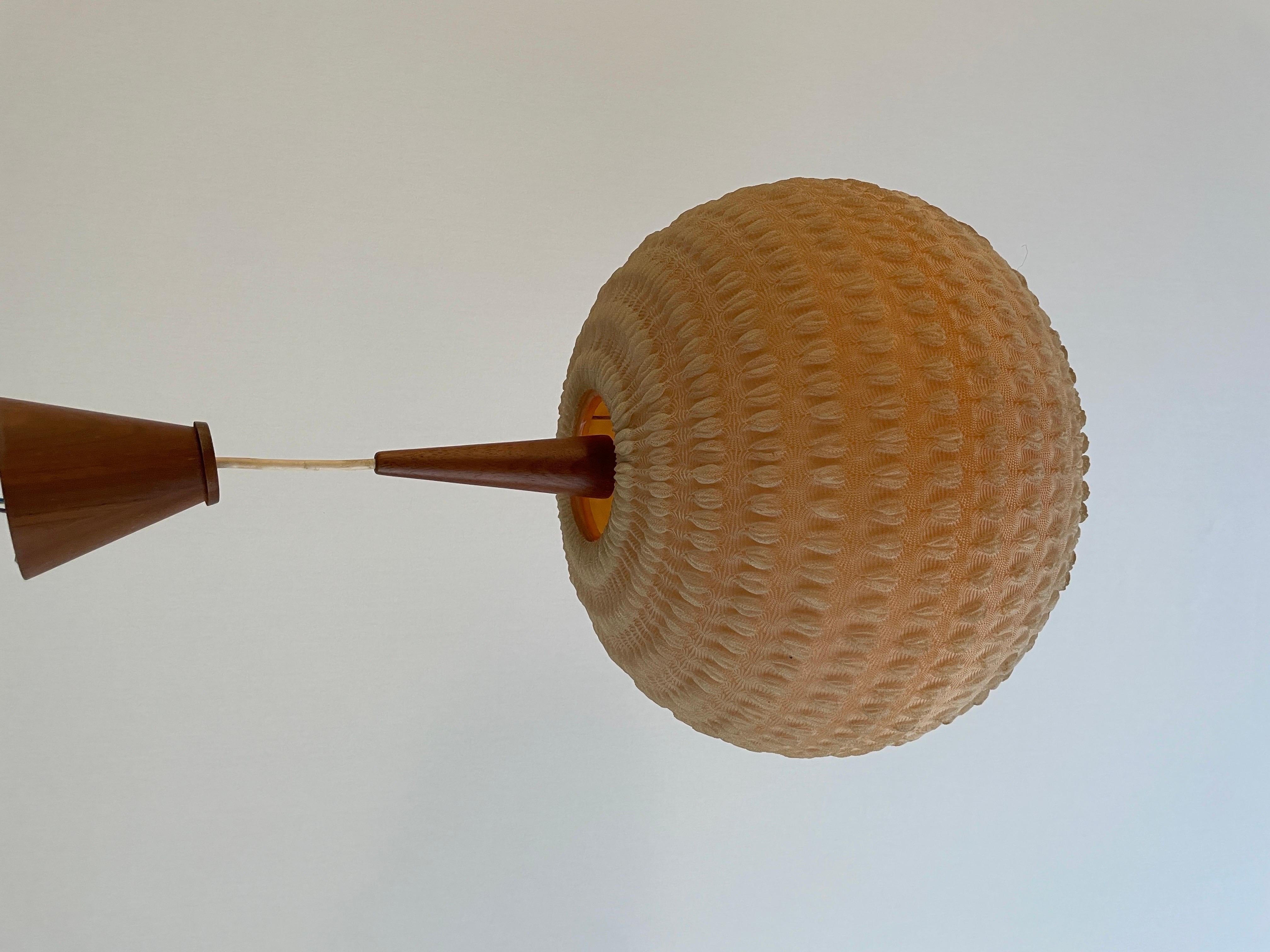 Teak & Ball Fabric Shade Ceiling Lamp by Temde, 1960s, Germany In Excellent Condition For Sale In Hagenbach, DE