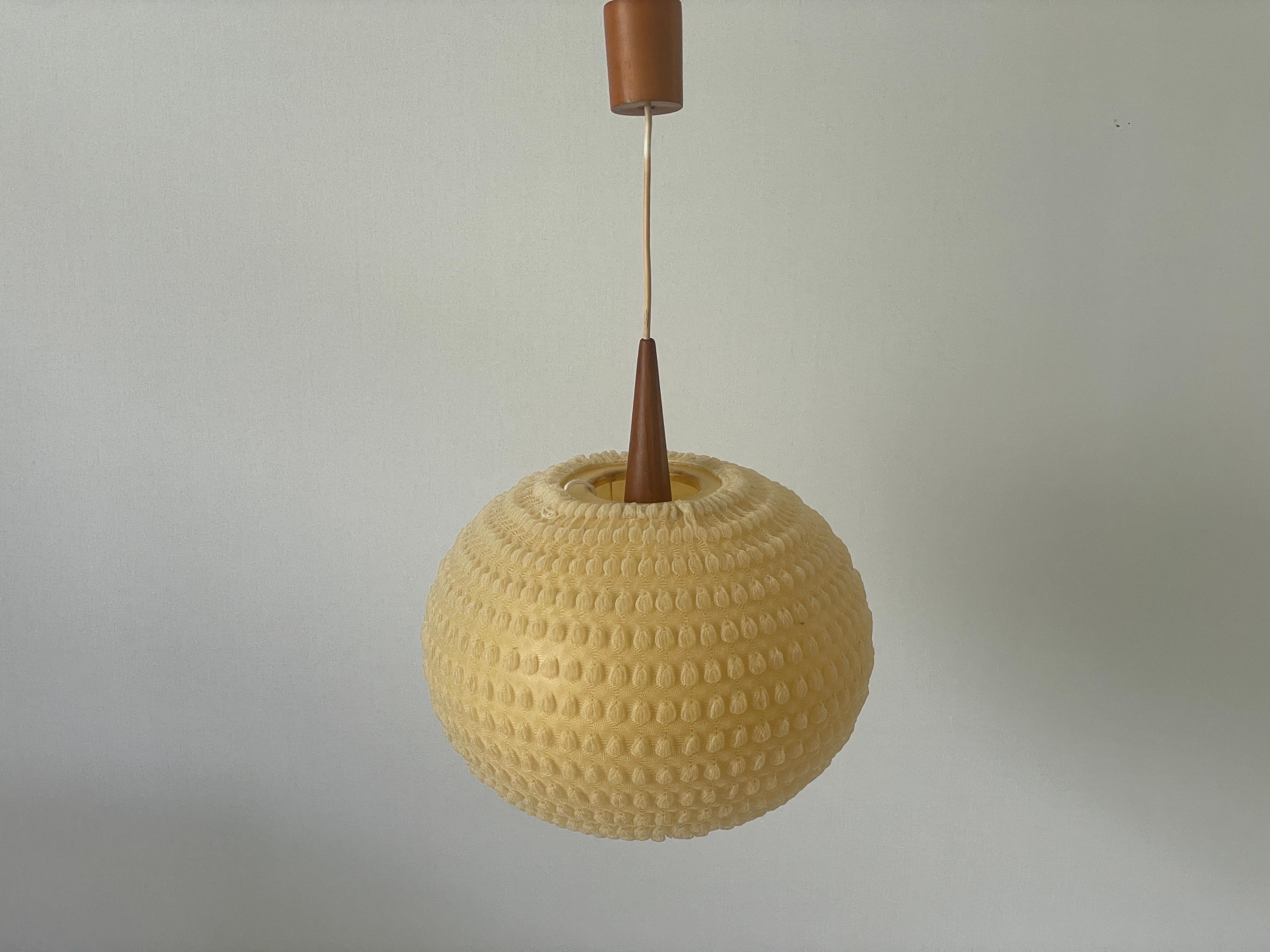 Teak & Ball Fabric Shade Ceiling Lamp by Temde, 1960s, Germany In Excellent Condition For Sale In Hagenbach, DE