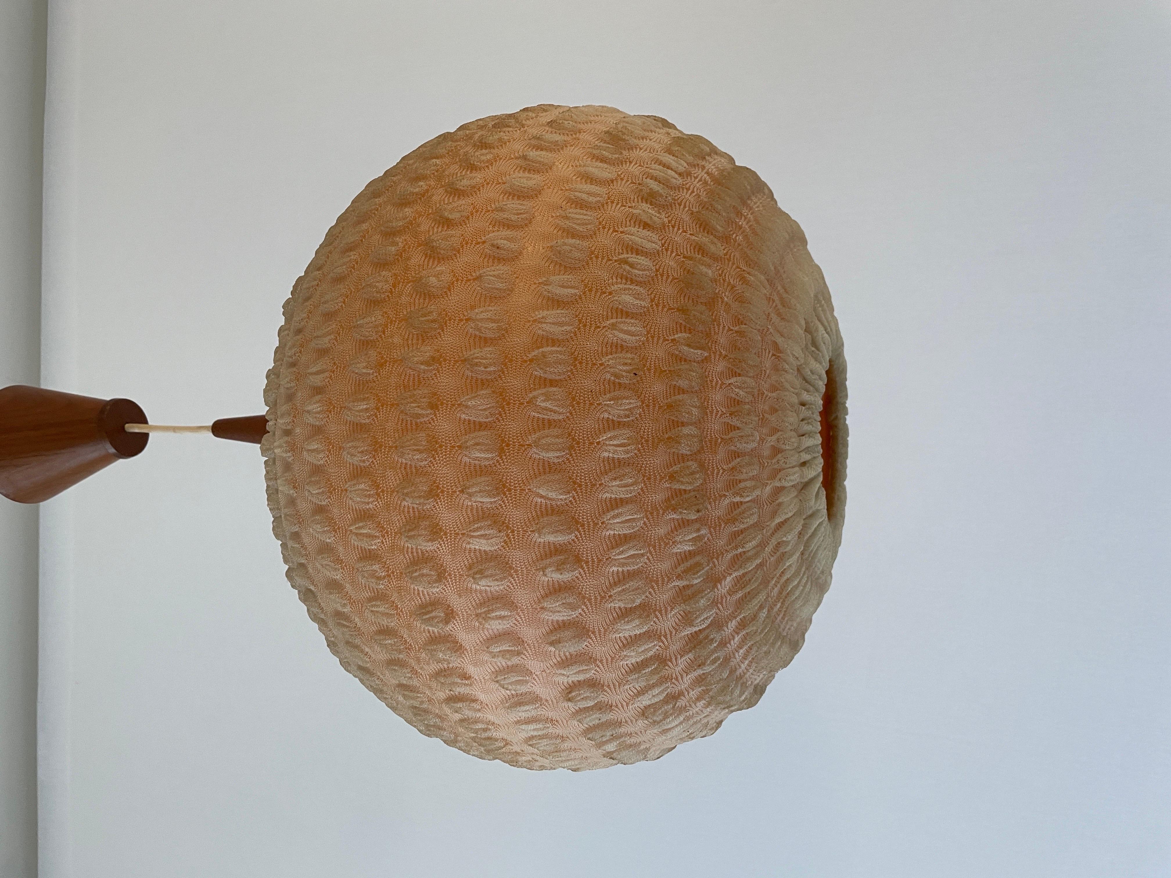 Teak & Ball Fabric Shade Ceiling Lamp by Temde, 1960s, Germany For Sale 1