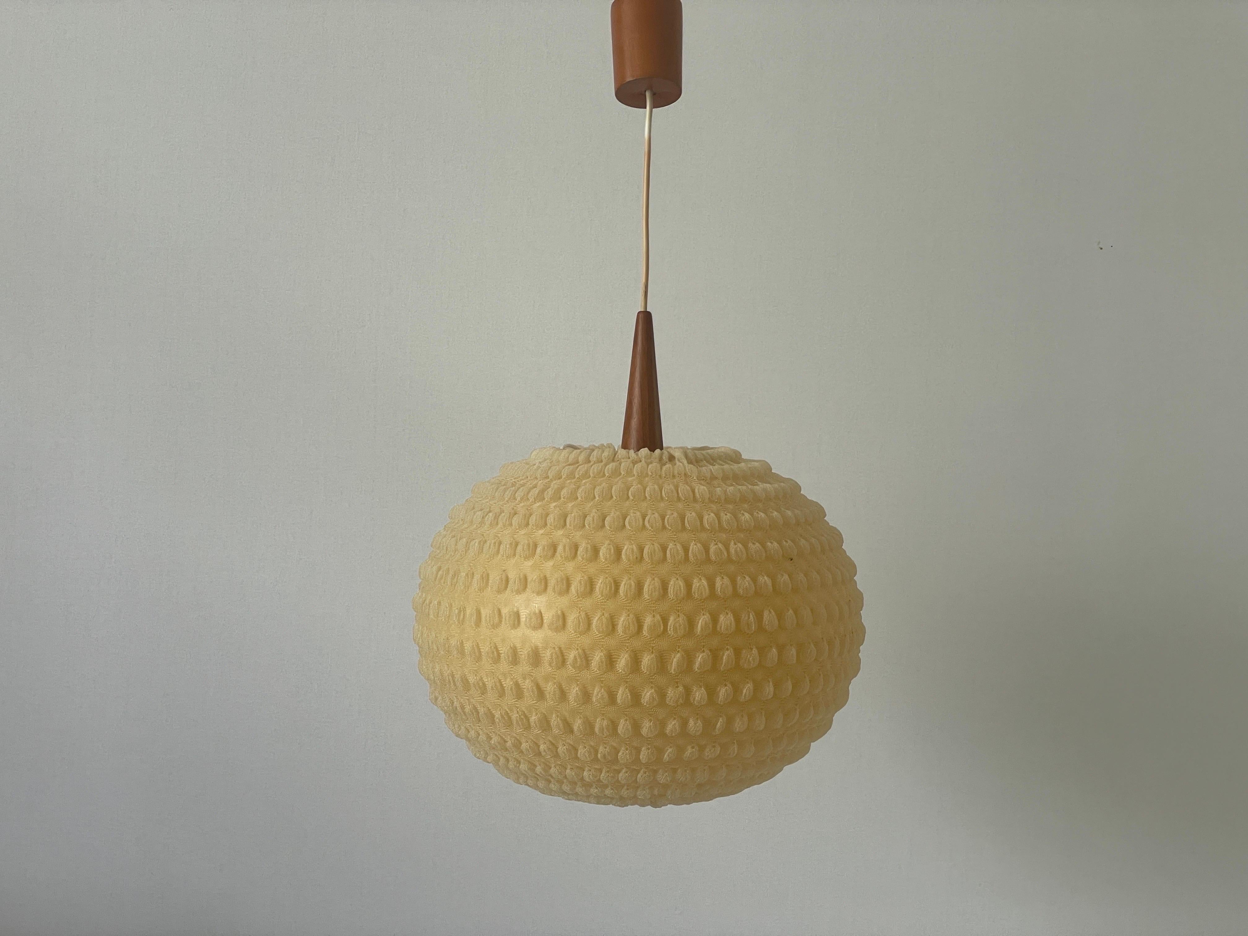 Teak & Ball Fabric Shade Ceiling Lamp by Temde, 1960s, Germany For Sale 1