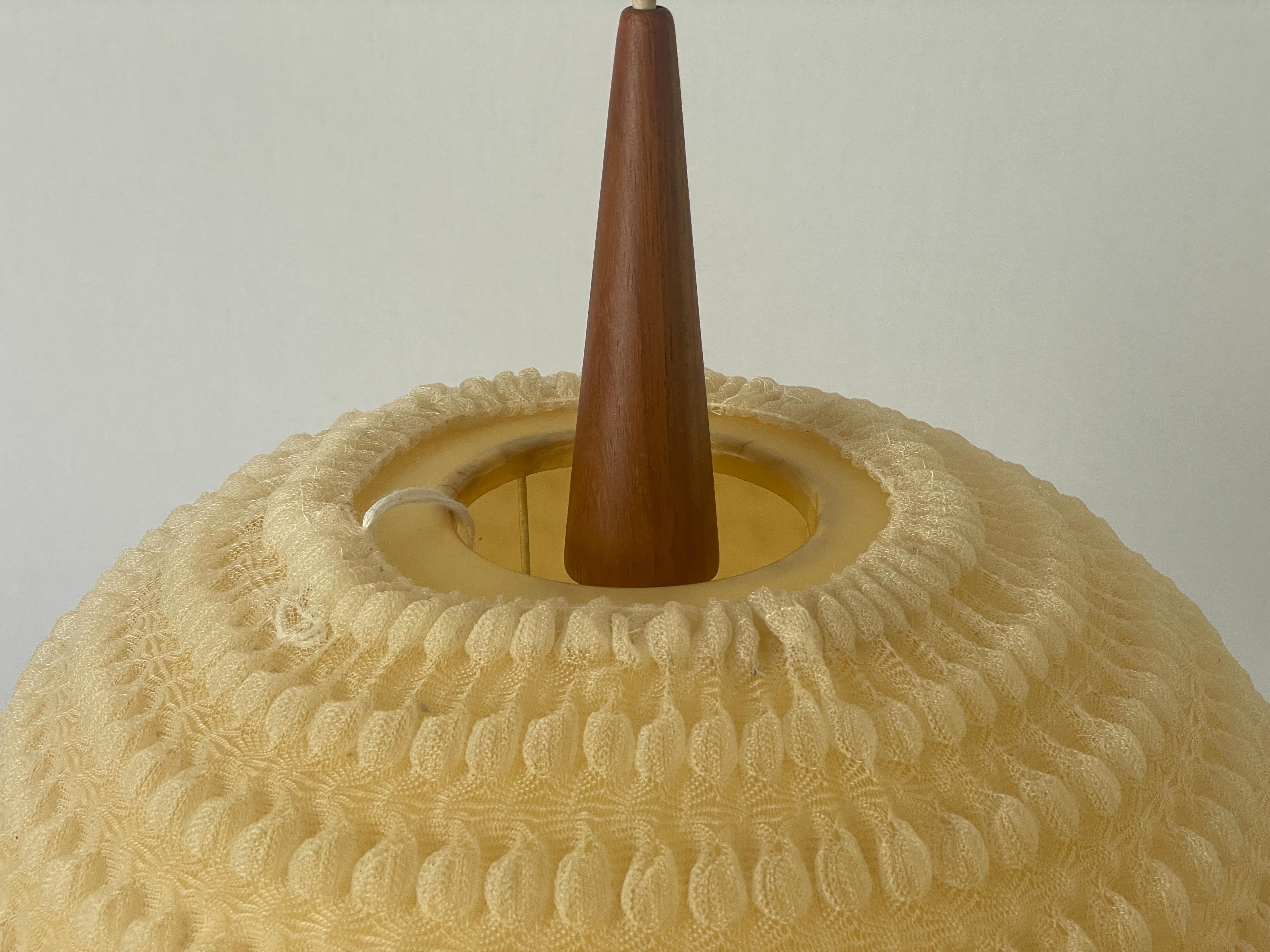 Teak & Ball Fabric Shade Ceiling Lamp by Temde, 1960s, Germany For Sale 3