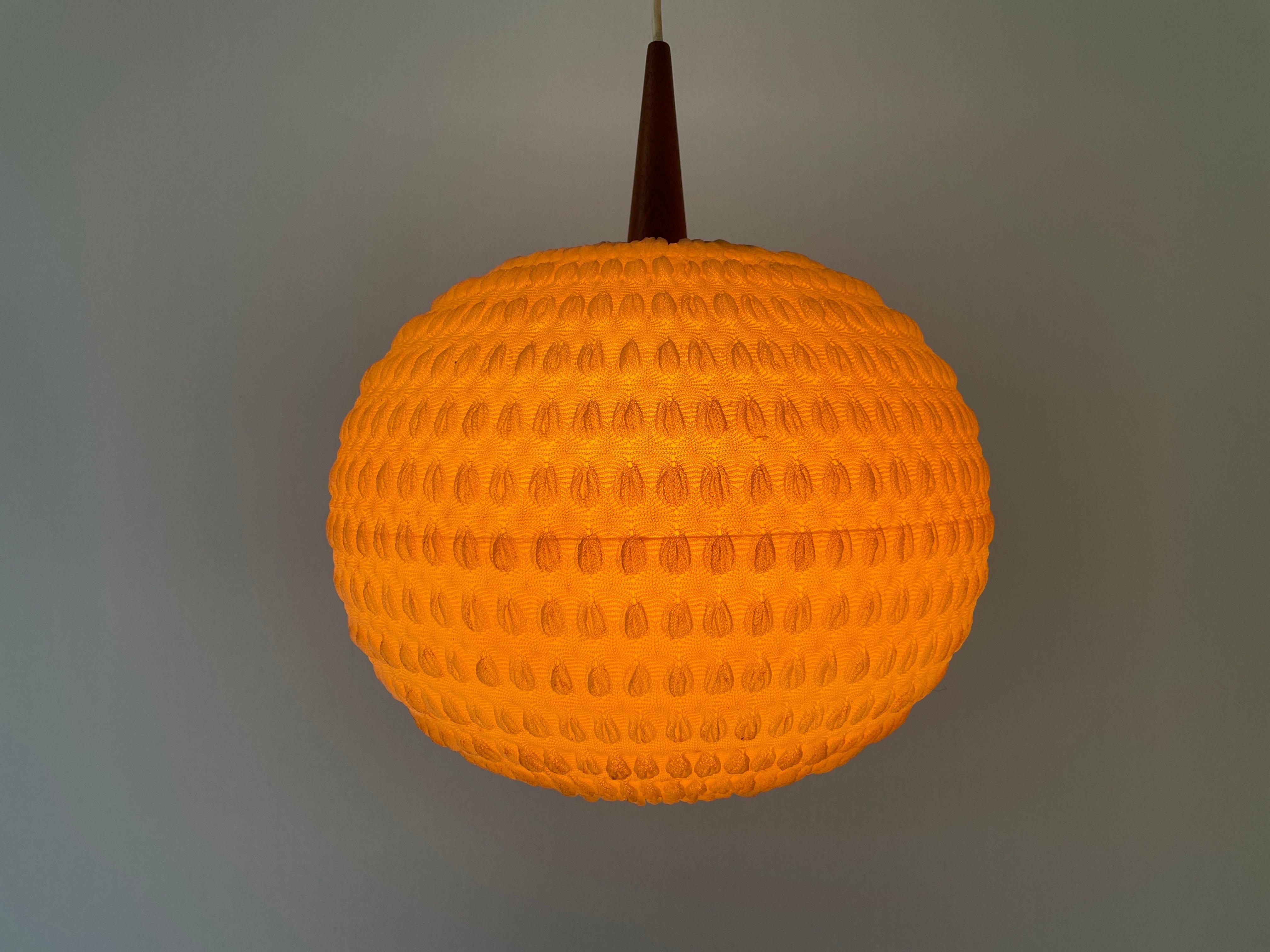 Teak & Ball Fabric Shade Ceiling Lamp by Temde, 1960s, Germany For Sale 4