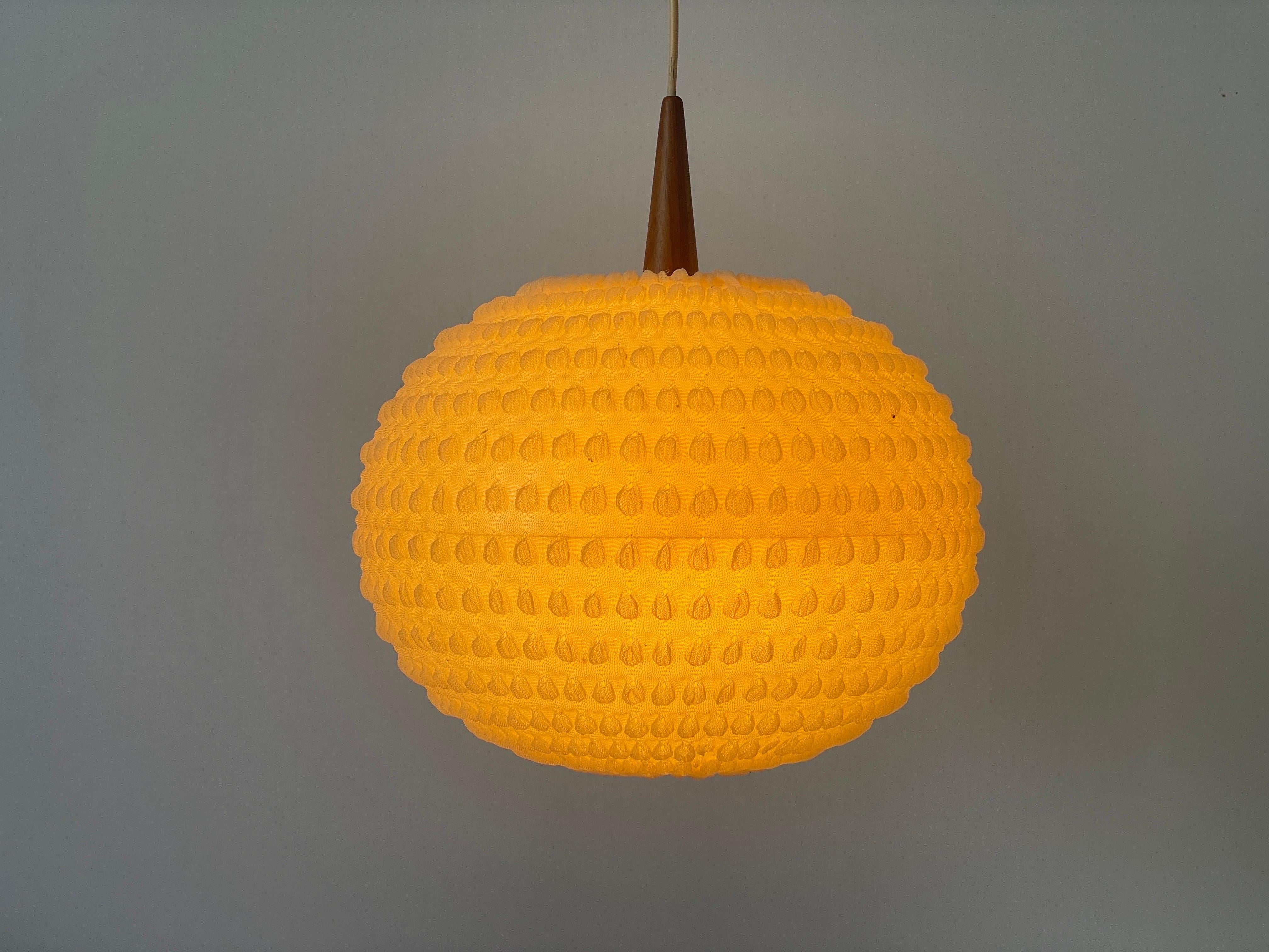 Teak & Ball Fabric Shade Ceiling Lamp by Temde, 1960s, Germany For Sale 4