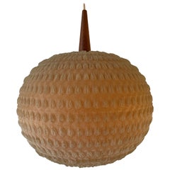 Teak & Ball Fabric Shade Ceiling Lamp by Temde, 1960s, Germany