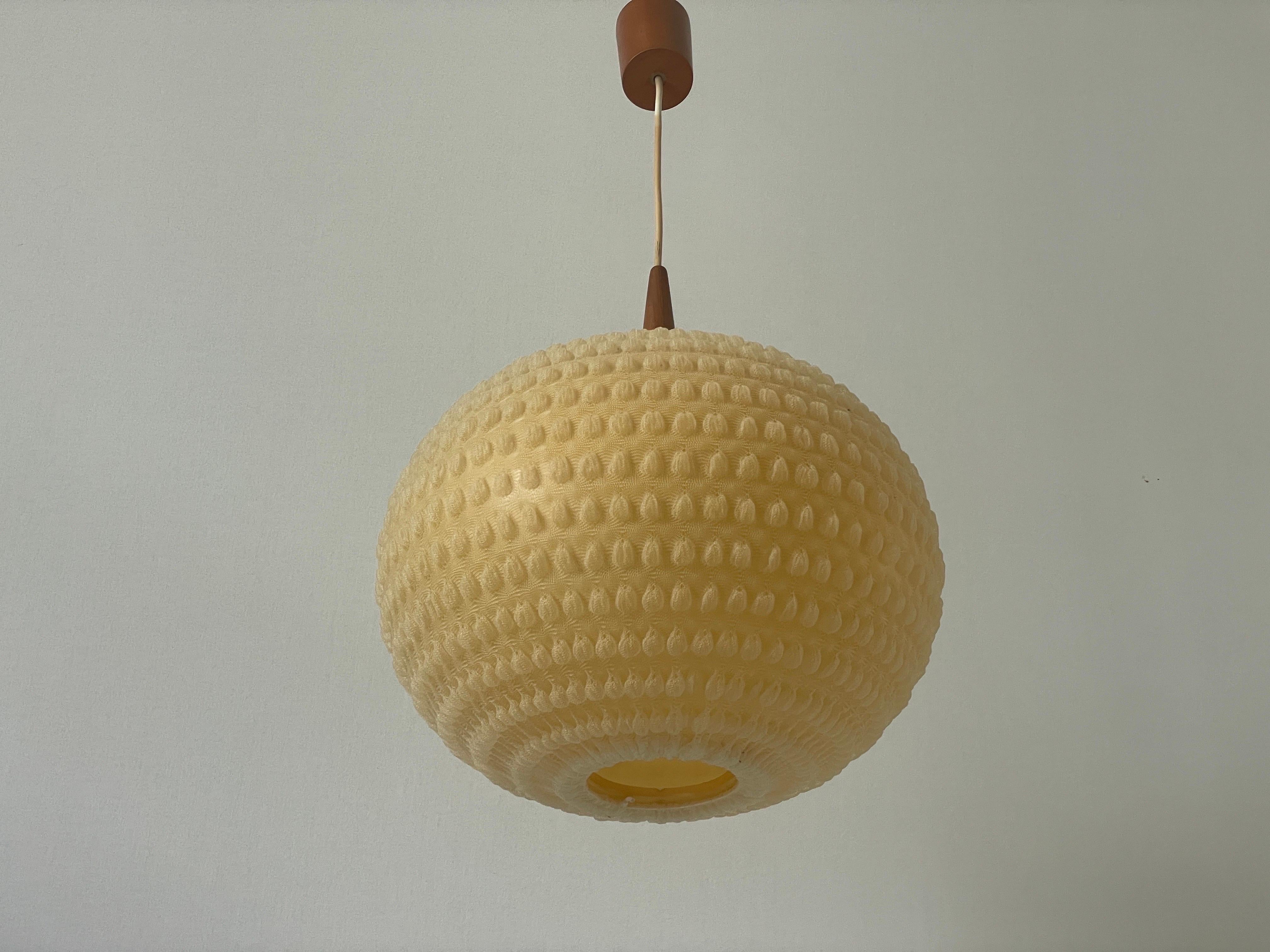 Teak & Ball Fabric Shade Ceiling Lamp by Temde, 1960s, Germany For Sale