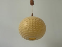 Teak & Ball Fabric Shade Ceiling Lamp by Temde, 1960s, Germany