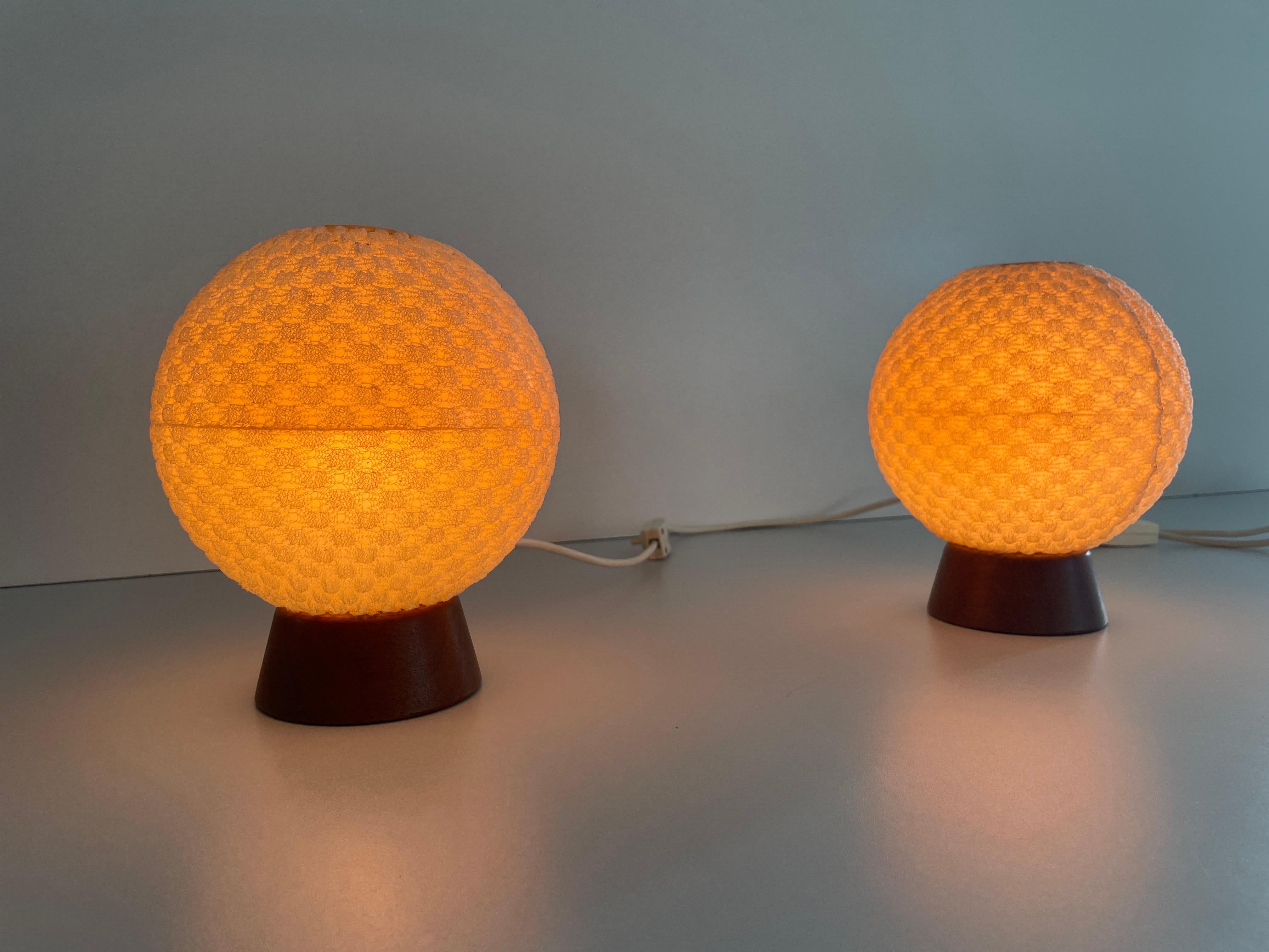 Teak & Ball Fabric Shade Pair of Bedside Lamps by Temde, 1960s Germany For Sale 5