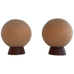 Pareja de lámparas de mesilla de noche con pantalla de tela Teak & Ball de Temde, Alemania, años 60