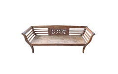 Teak & Bamboo Bench with Carved Detailing Madura Island, Java, Indonesia c. 1950
