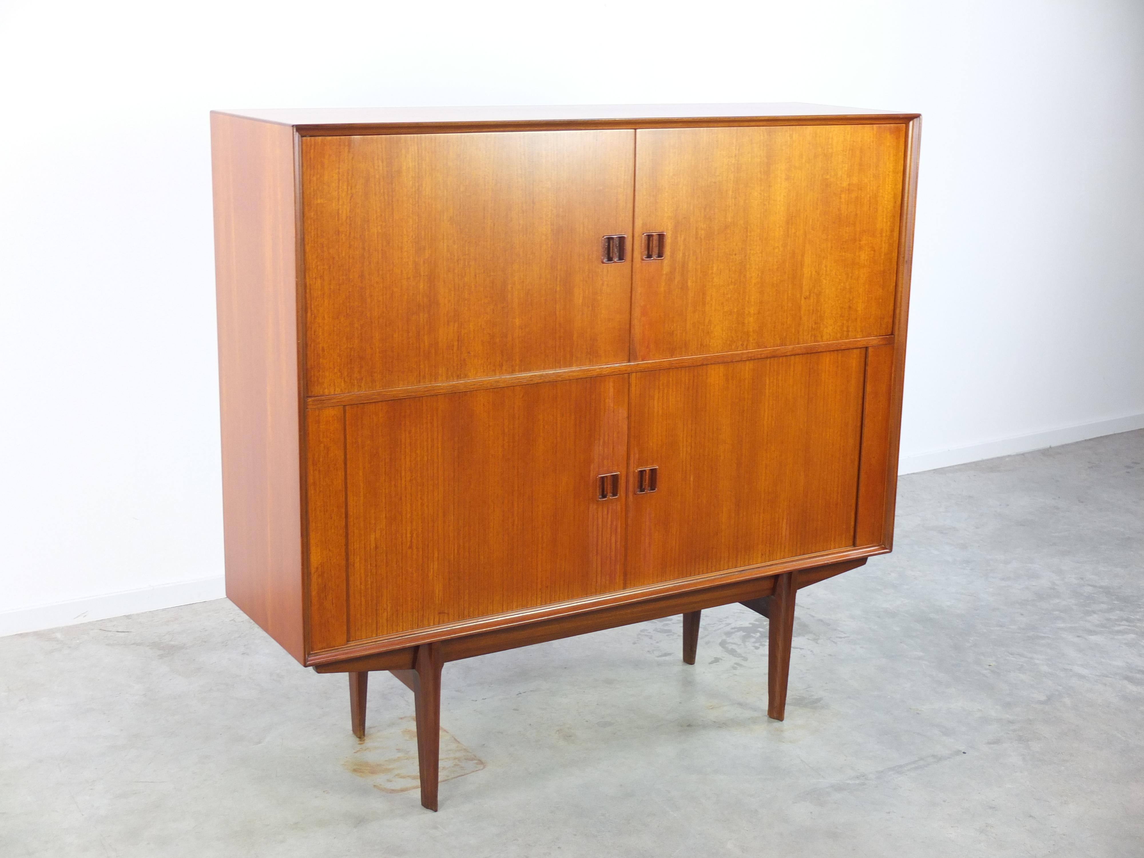 Mid-Century Modern Teak Bar Cabinet with Tambour Doors by Oswald Vermaercke for V-Form, 1960s