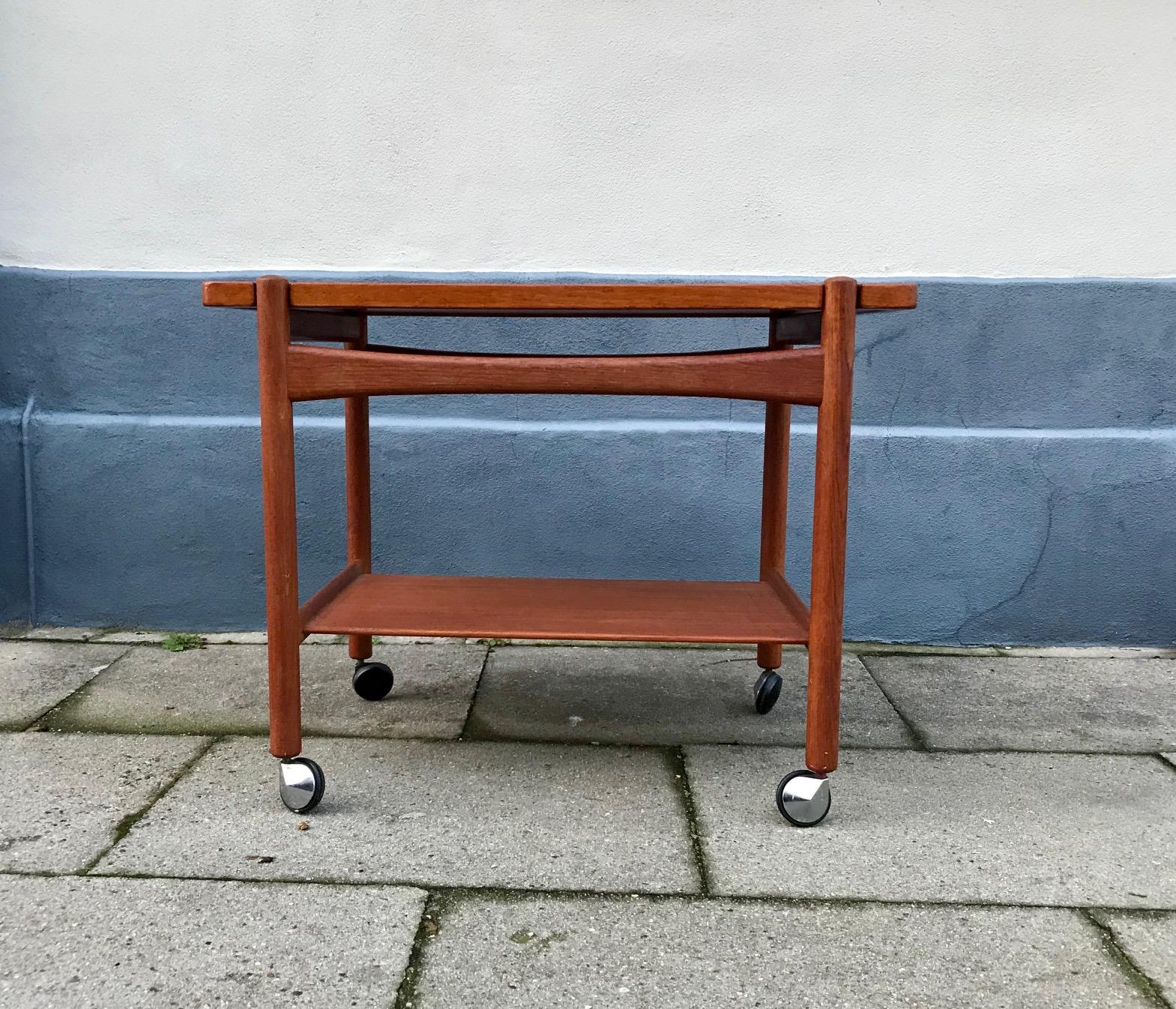 Mid-20th Century Teak Bar Cart, Tray Top Table by Hans Wegner for PP Møbler, 1960s