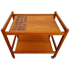 Teak Bar Cart  with Ceramic Tile