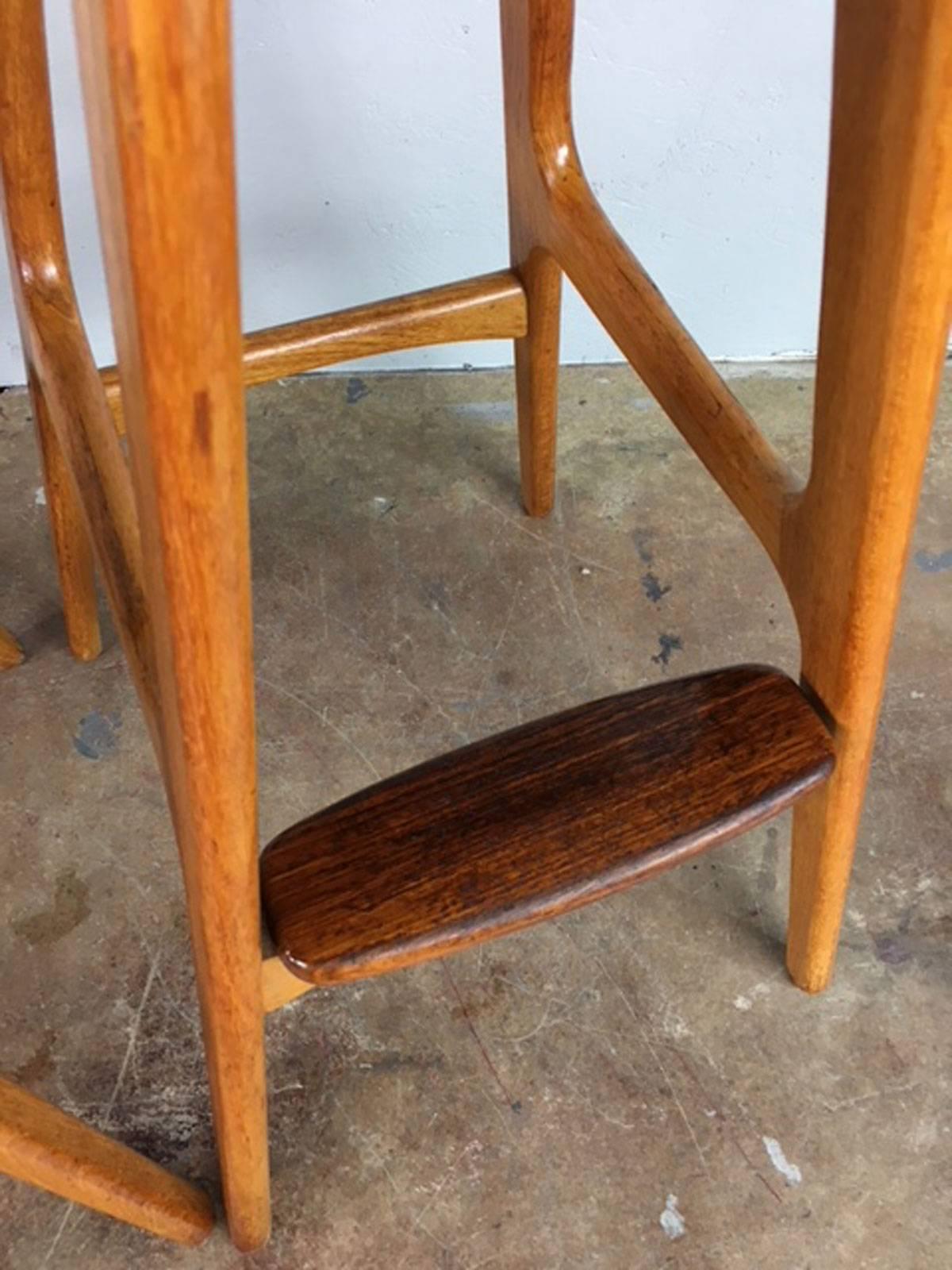 Teak Bar or Counter Stool Pair by O.D. Mobler of Denmark In Excellent Condition For Sale In Phoenix, AZ