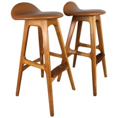 Teak Bar or Counter Stool Pair by O.D. Mobler of Denmark