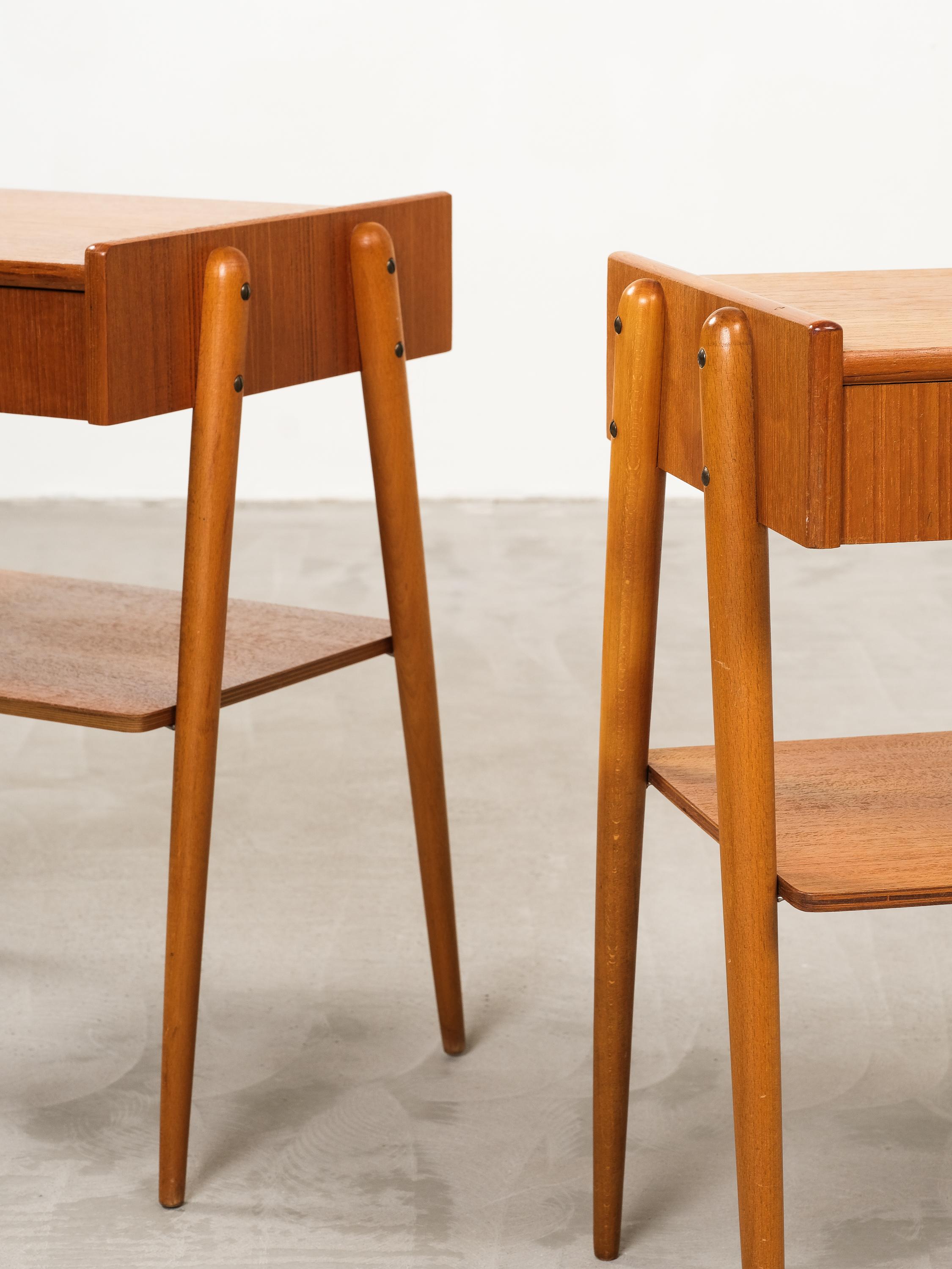 Mid-20th Century Teak Bedside Tables from AB Carlström & Co, 1950s, Set of 2 For Sale