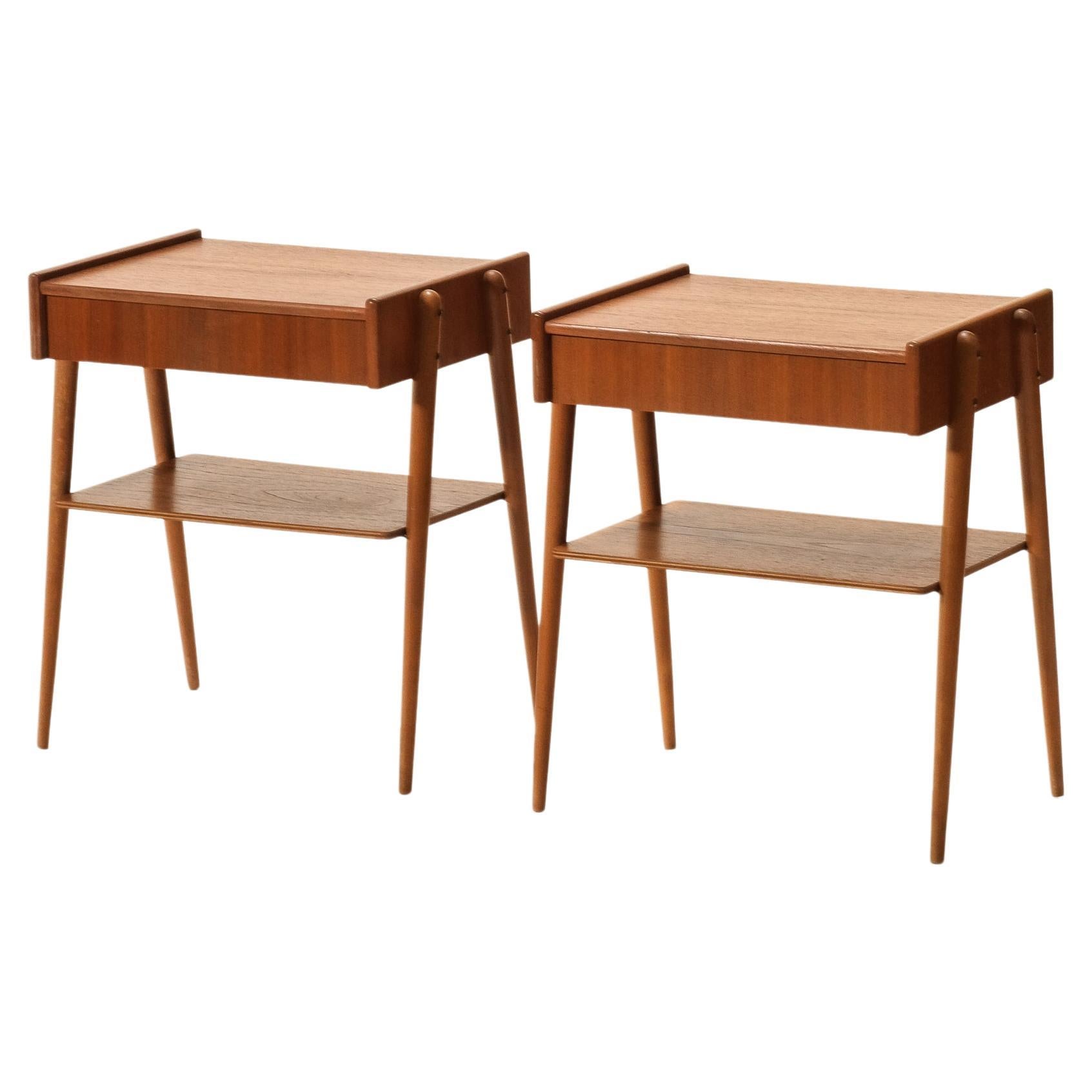 Mesillas de noche de teca de AB Carlström & Co, años 50, set de 2