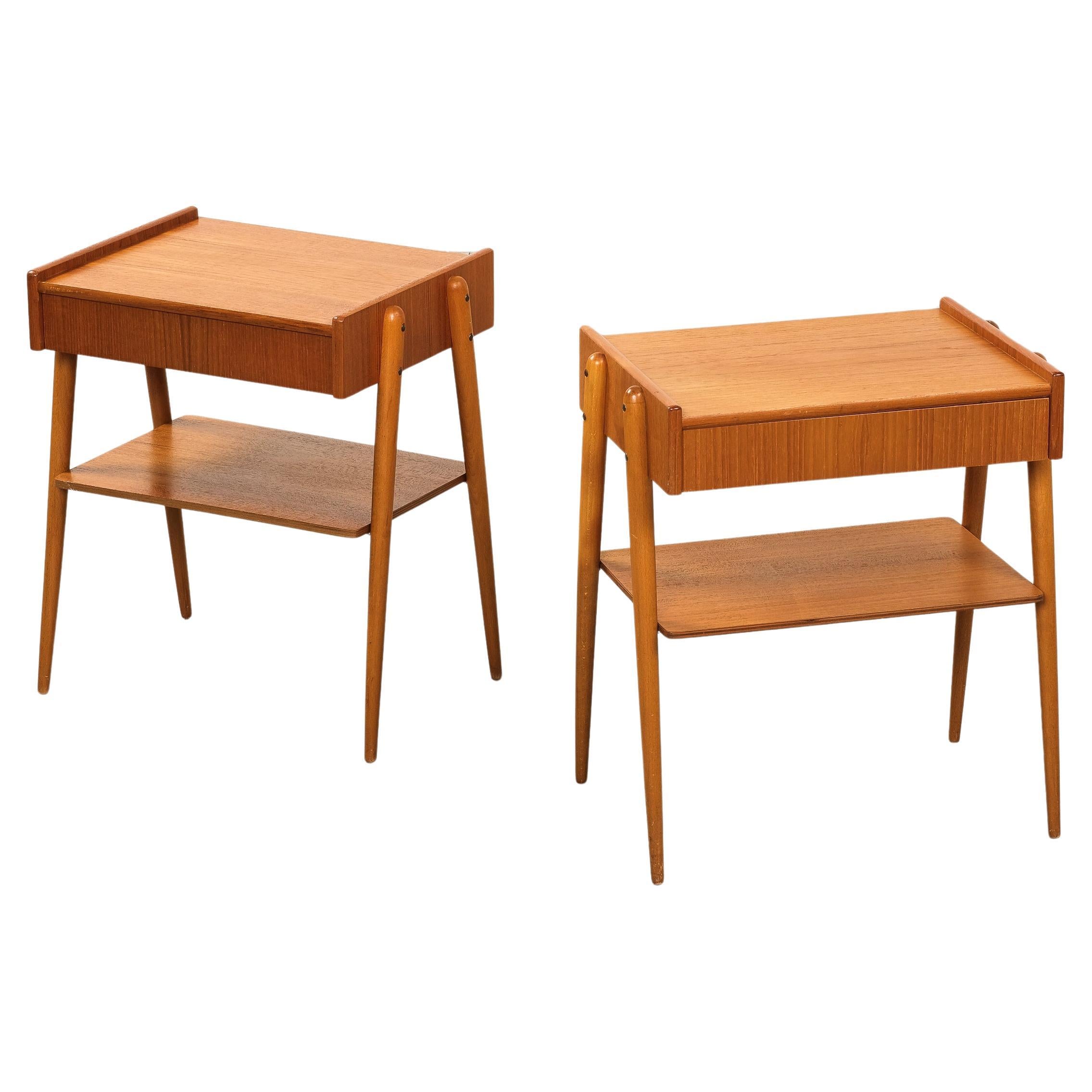 Mesillas de noche de teca de AB Carlström & Co, años 50, set de 2