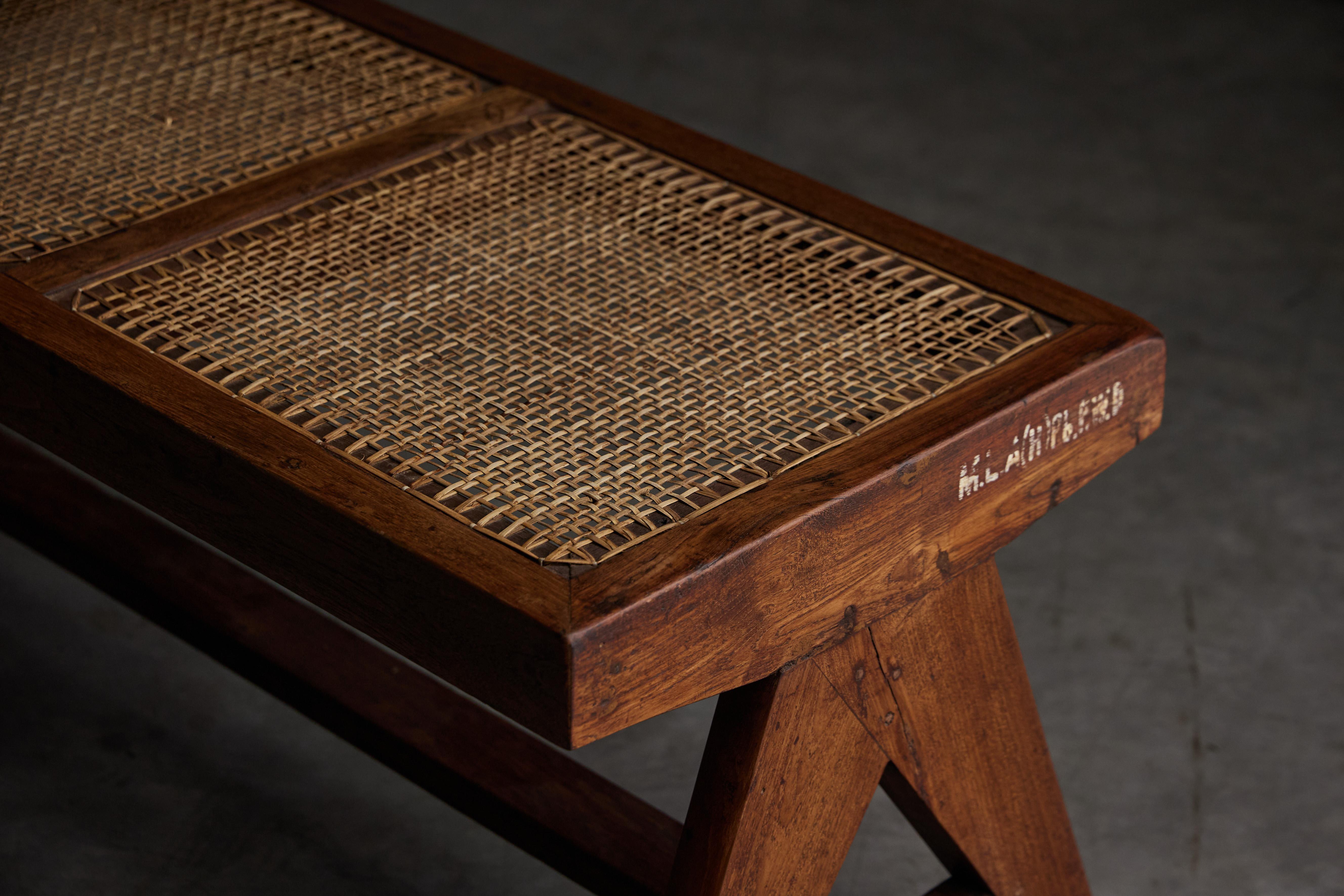 Mid-Century Modern Teak Bench PJ-SI-33B by Pierre Jeanneret, India, 1950s For Sale