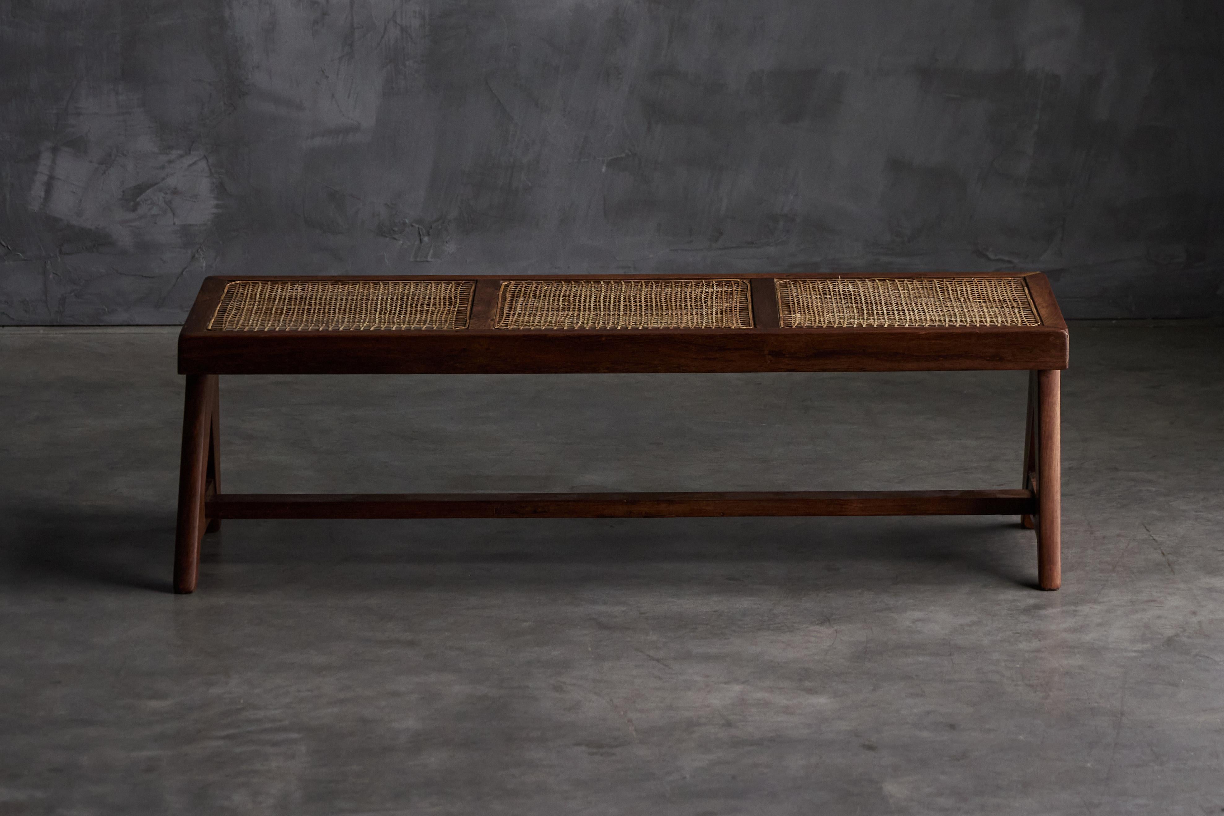 Indian Teak Bench PJ-SI-33B by Pierre Jeanneret, India, 1950s For Sale