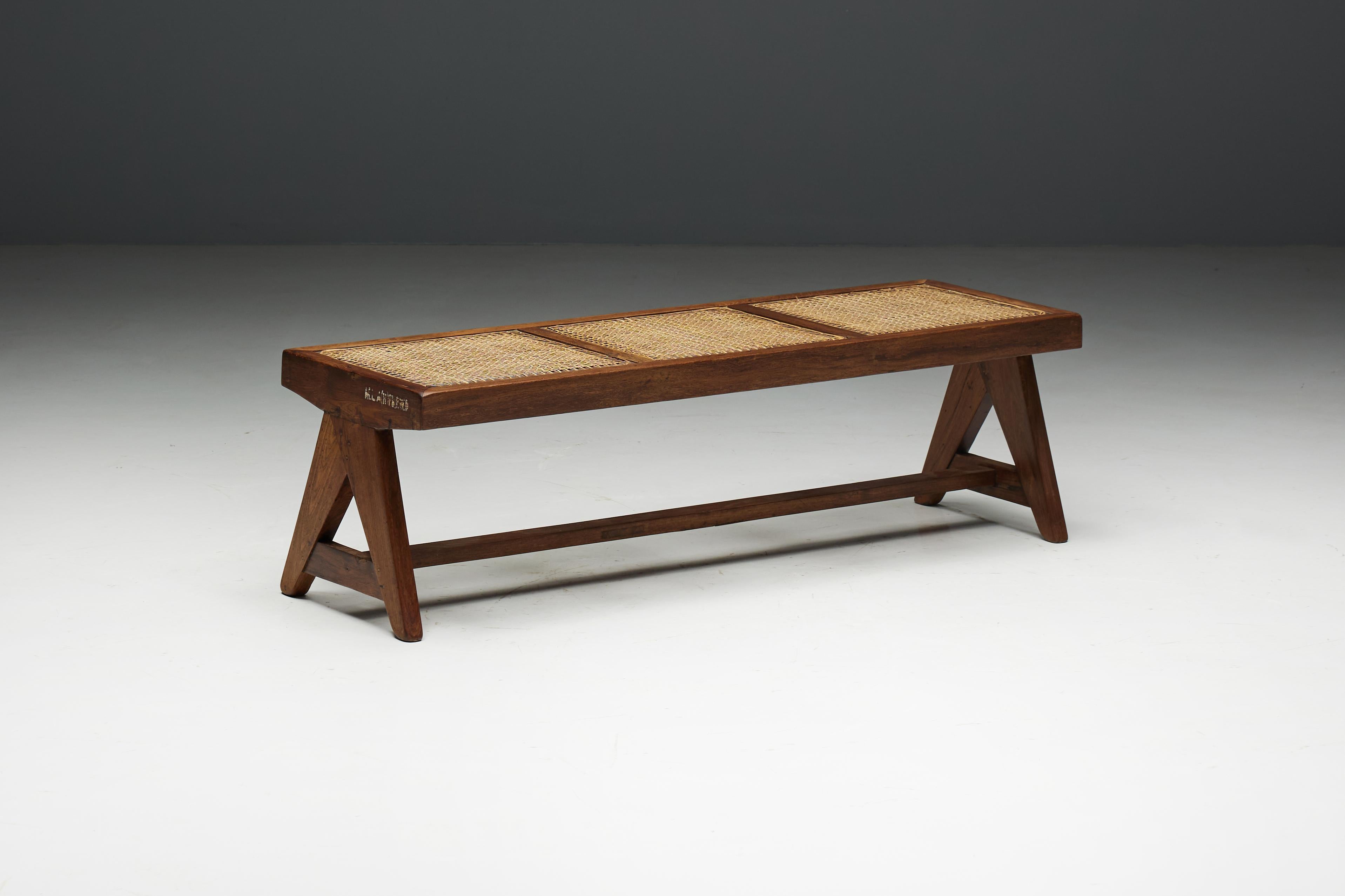 Teak Bench PJ-SI-33B by Pierre Jeanneret, India, 1950s For Sale 1