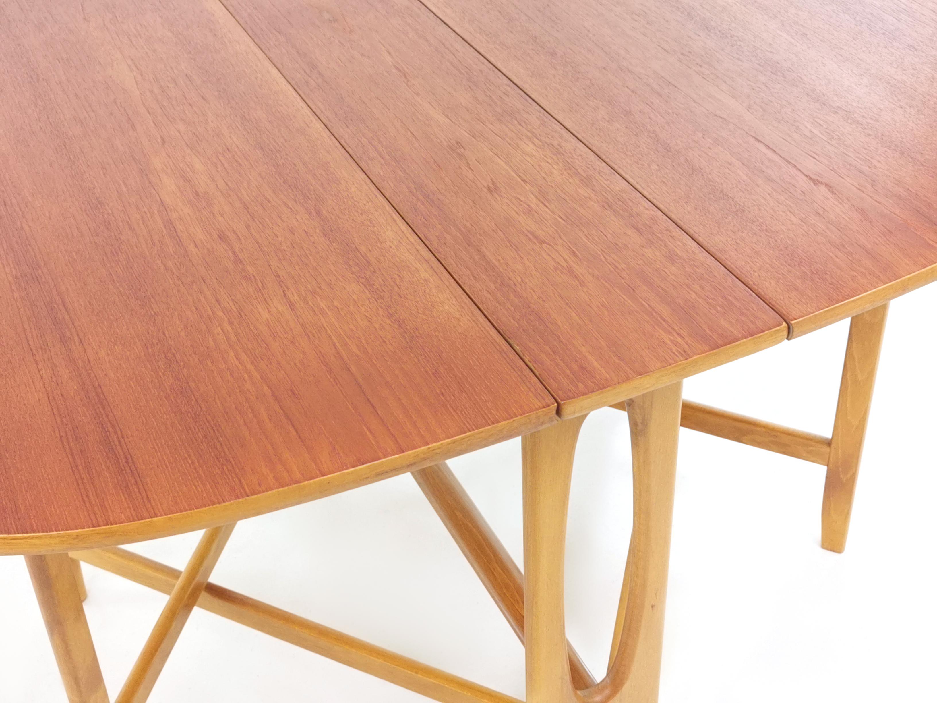 Mid-Century Modern Teak Bendt Winge Space Saver Drop Leaf Midcentury Dining Table