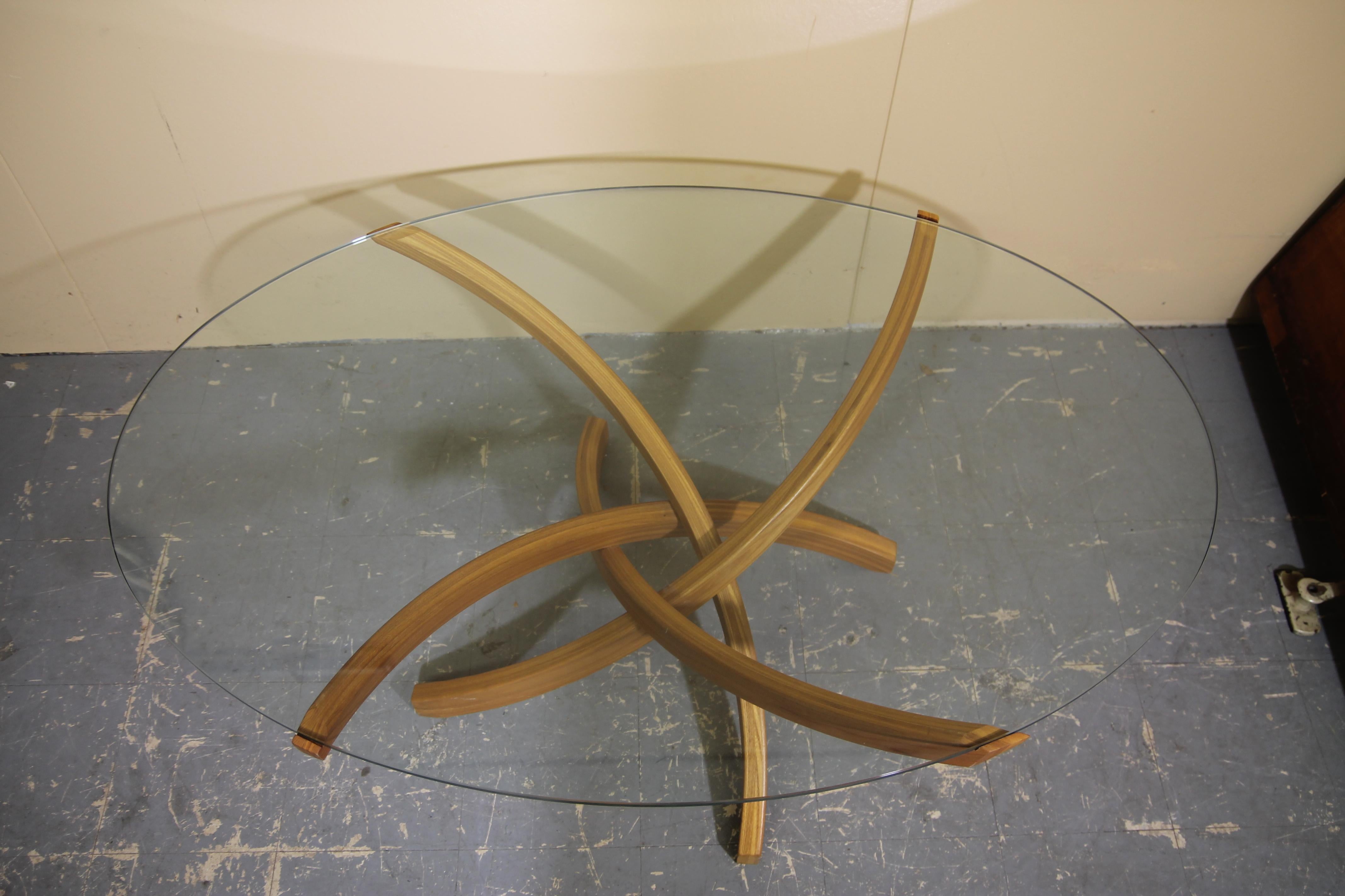 Mid-Century Modern Teak Bentwood Coffee Table with Glass Top For Sale