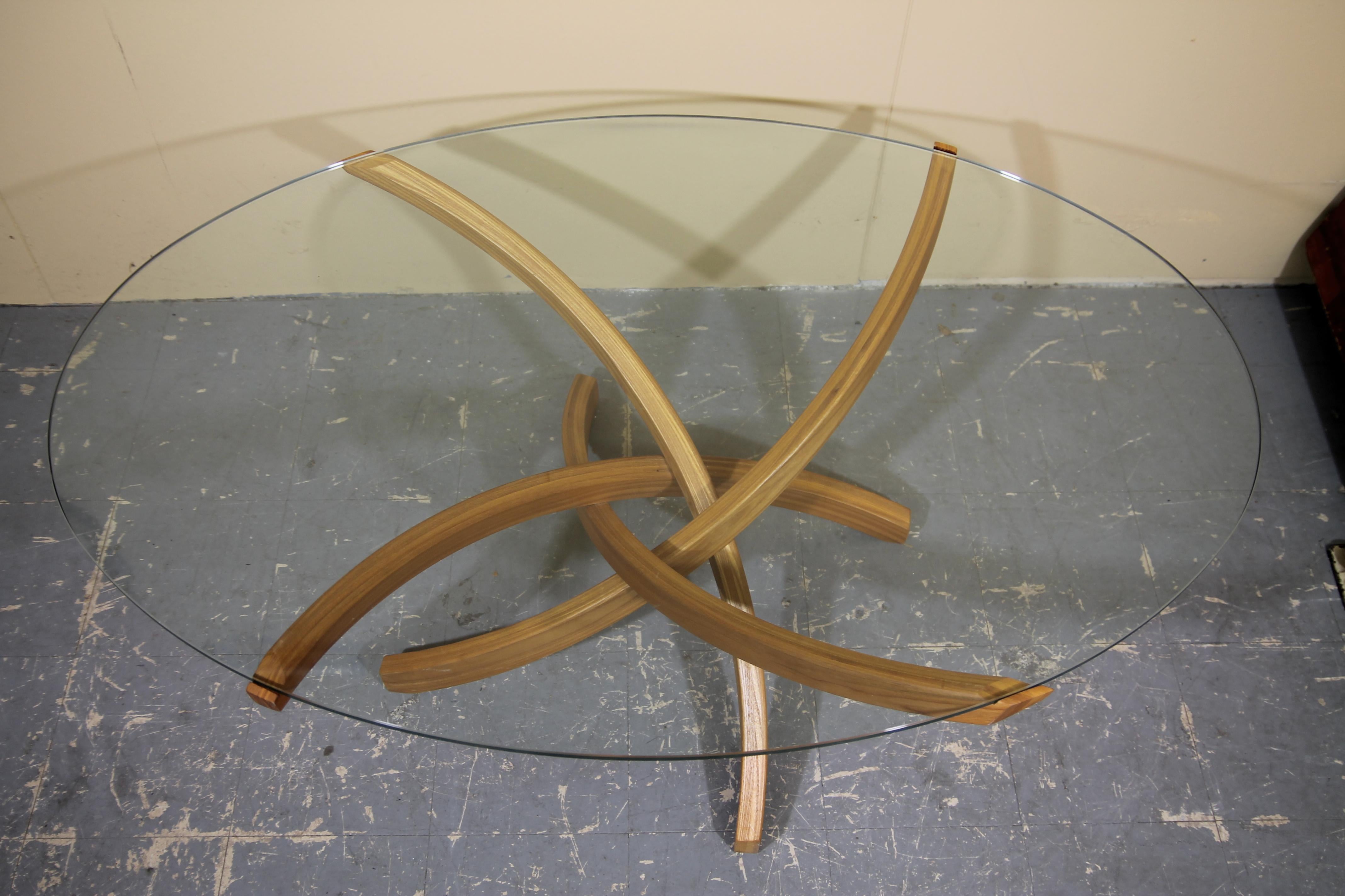 Danish Teak Bentwood Coffee Table with Glass Top For Sale