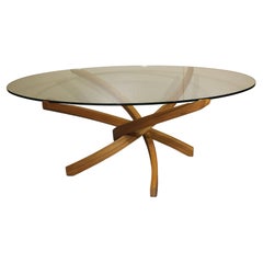 Teak Bentwood Coffee Table with Glass Top