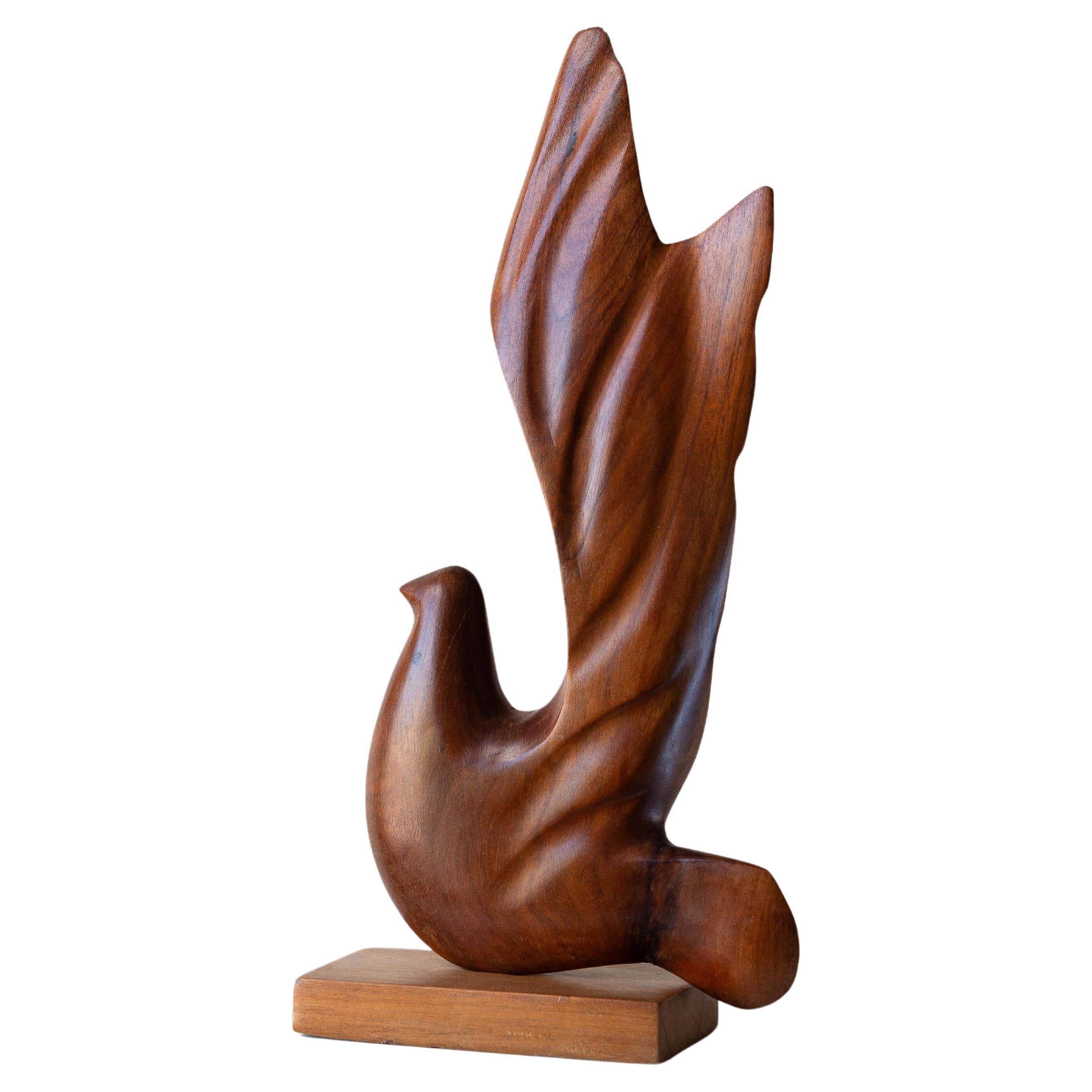 Escultura antropomorfa, pájaro de teca, diseño danés de los años 60
