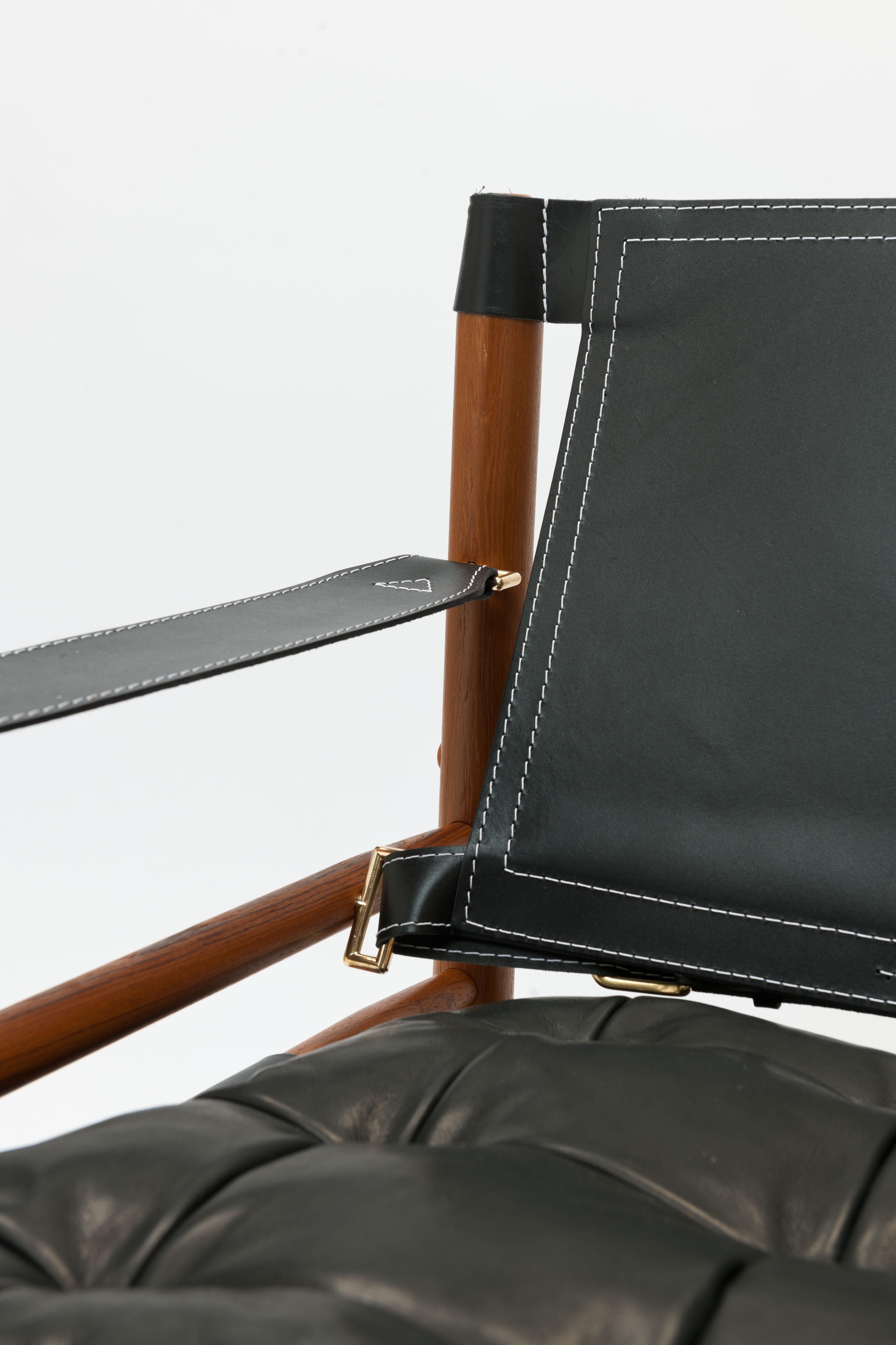 Black Leather Arne Norell Sirocco Easy Chair with Brass Buckles  In Excellent Condition In Utrecht, NL