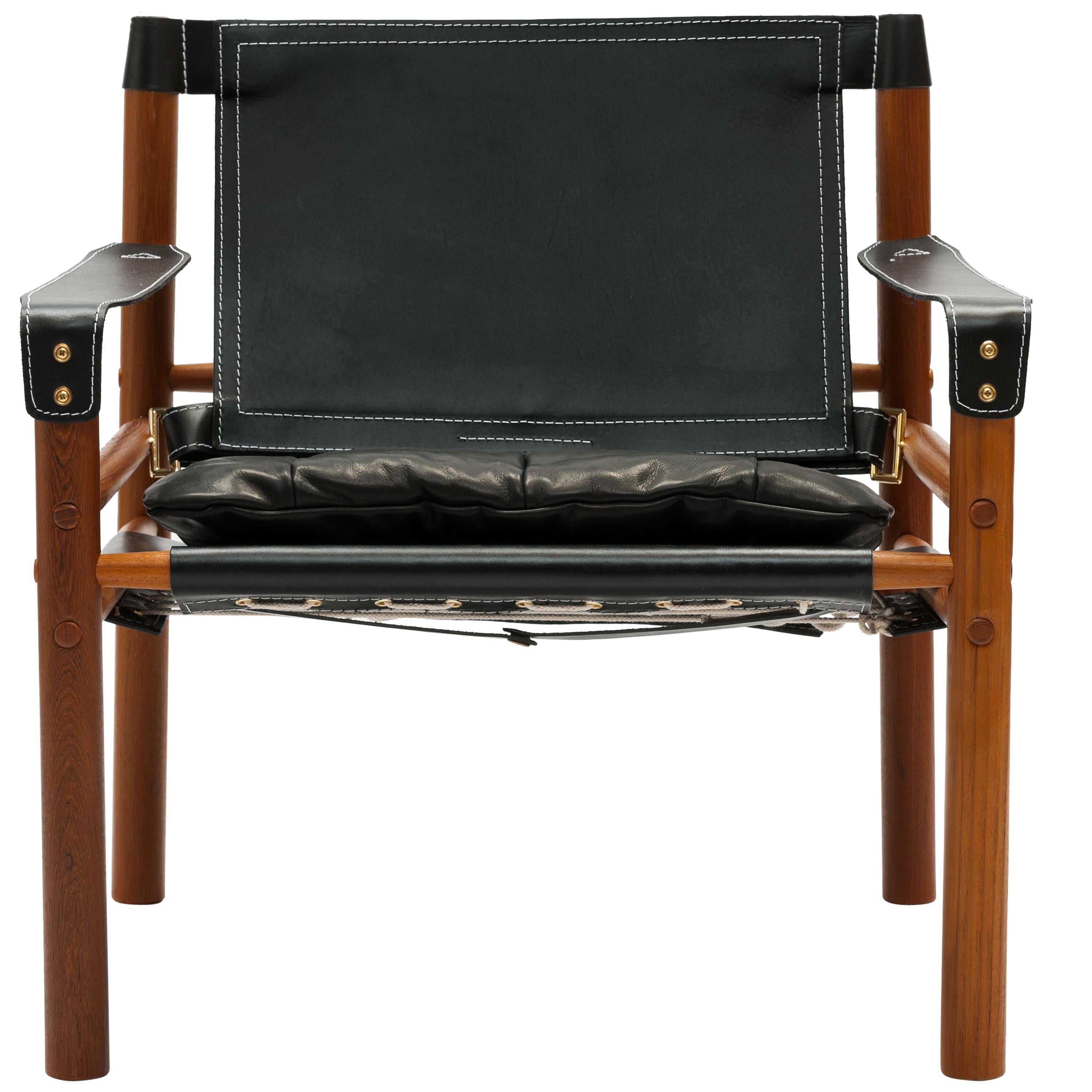 Black Leather Arne Norell Sirocco Easy Chair with Brass Buckles 
